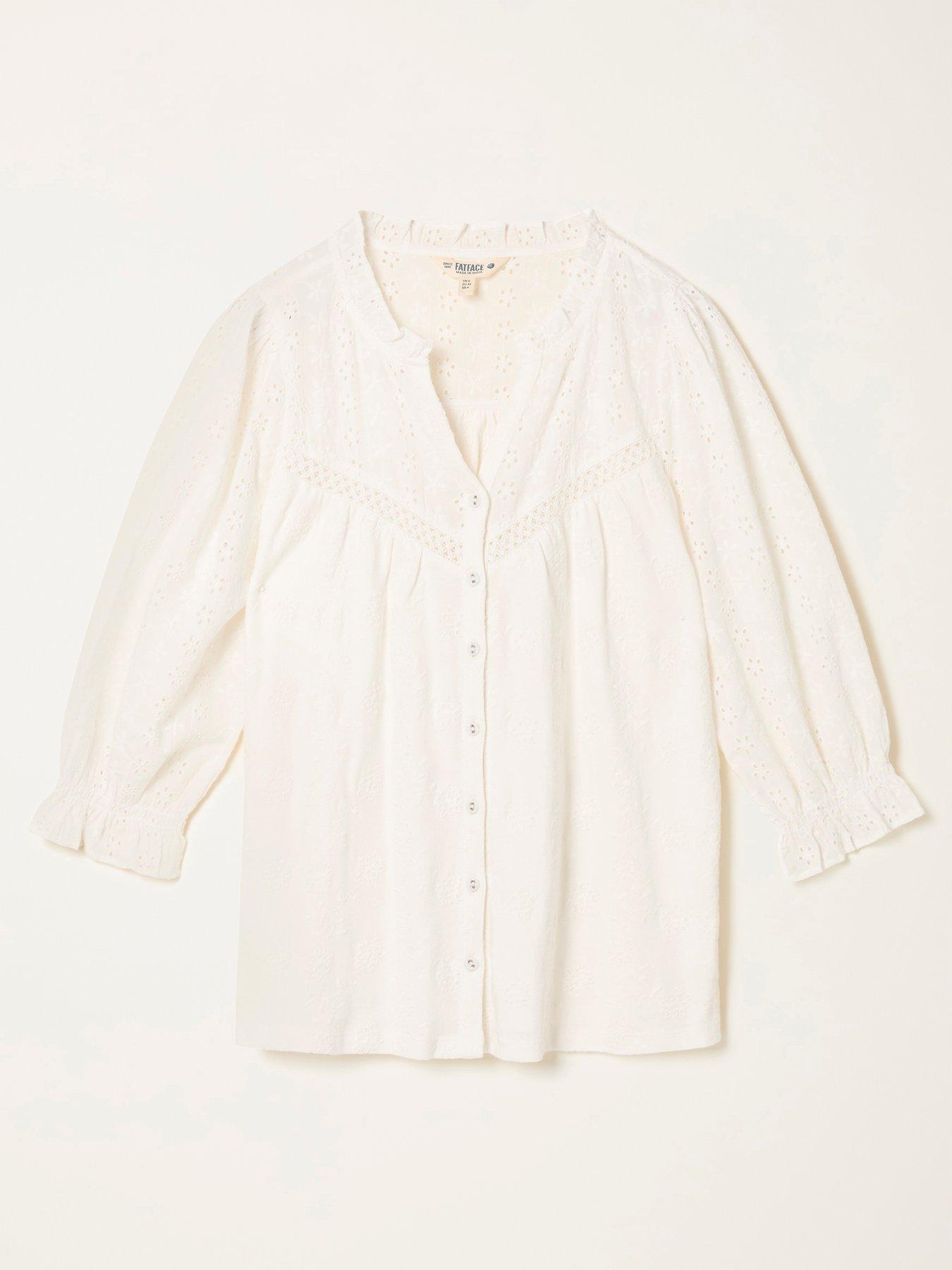 Image 5 of 5 of FatFace Claire Broderie Top - Ivory