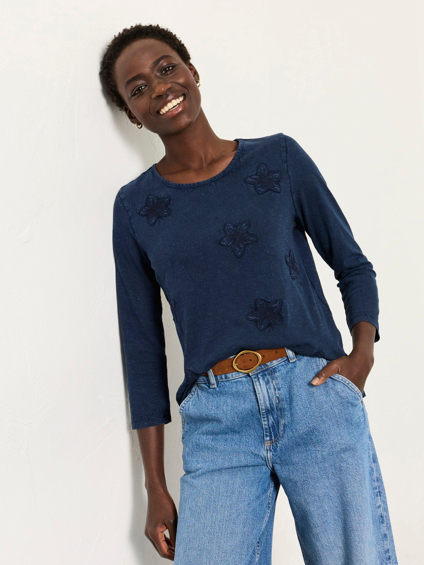 FatFace Natalie Flower Top - Denim Blue