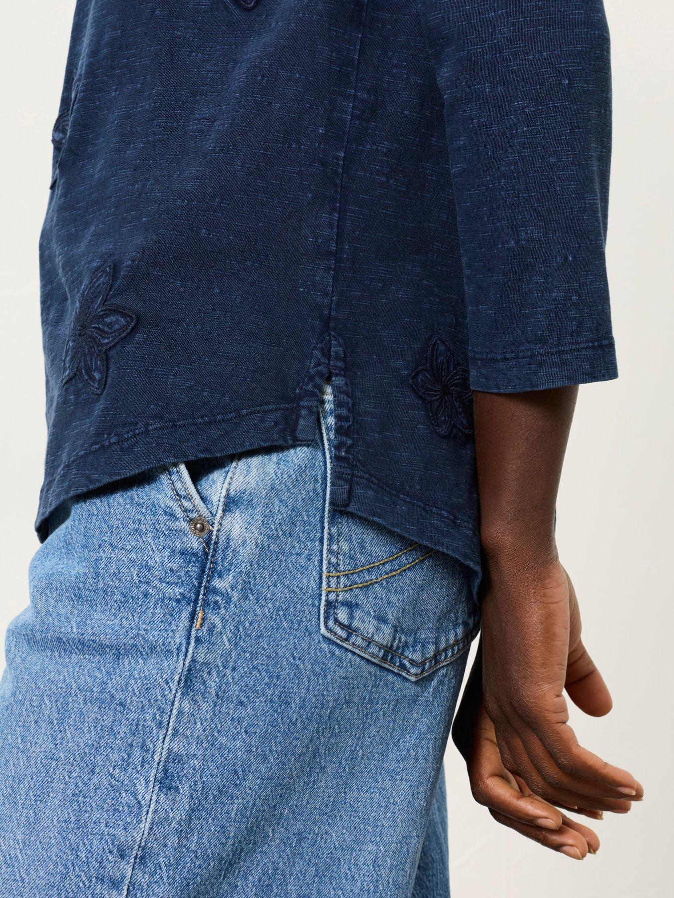 Image 5 of 7 of FatFace Natalie Flower Top - Denim Blue