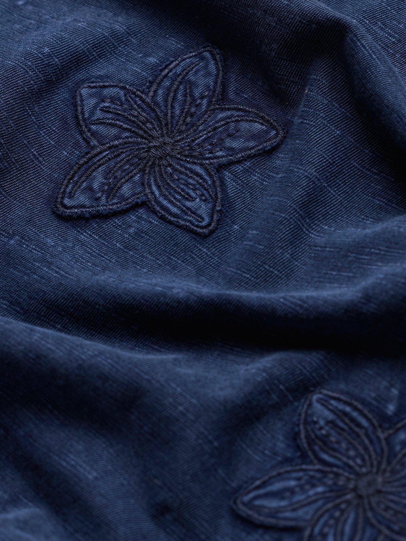 Image 6 of 7 of FatFace Natalie Flower Top - Denim Blue