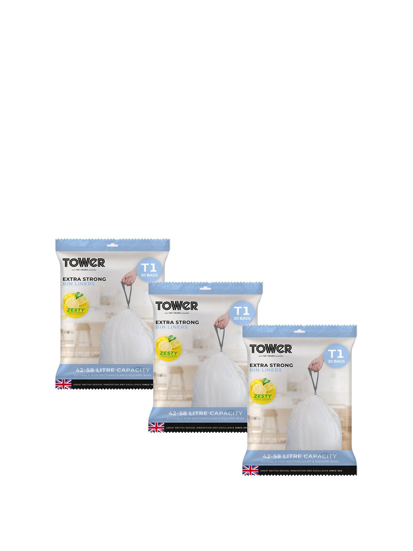Tower T878000 X 3 (60 Bags In Total) Designed To Perfectly Fit In The 42-58 Litre  Waste Bins