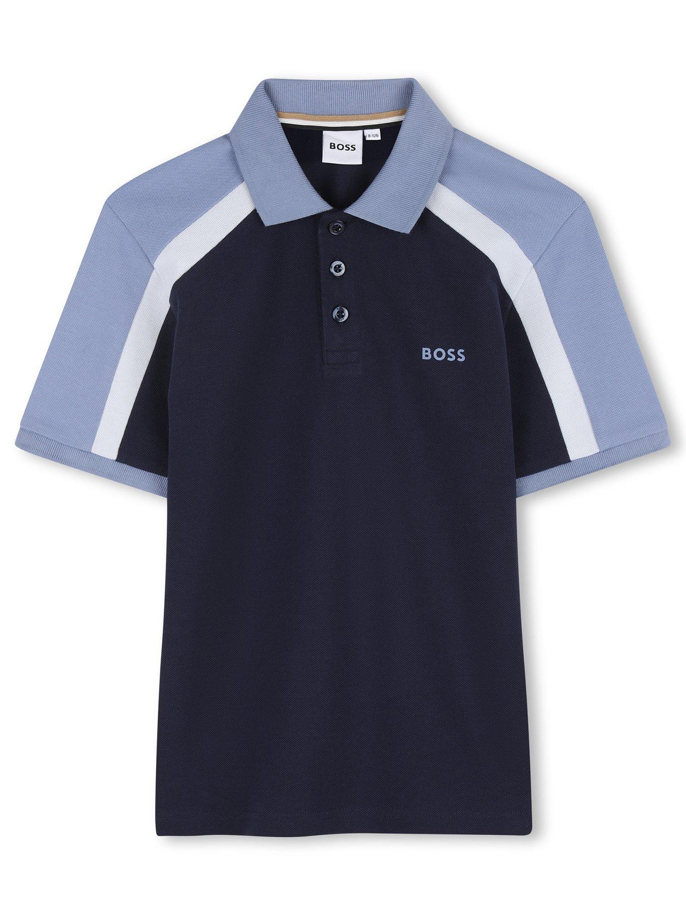 boss-boys-colour-block-short-sleeve-polo-navy