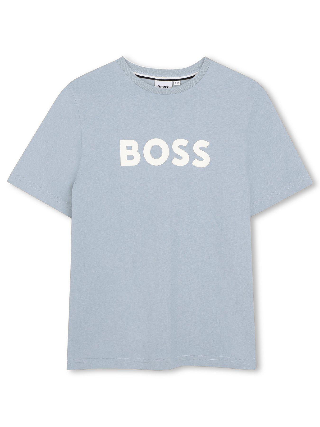 BOSS Boys Large Logo Short Sleeve T-shirt - Light Blue
