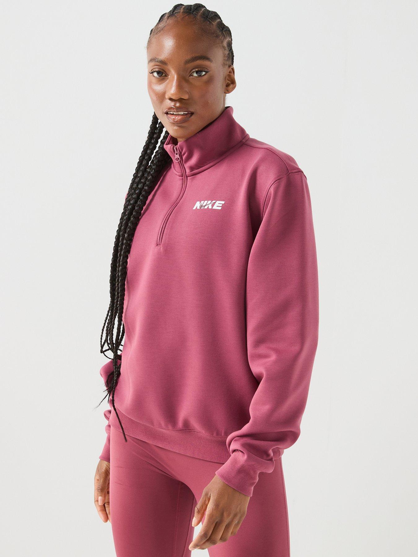 Nike Womens Training Studio Fleece Logo Funnel Neck Sweatshirt - Pink