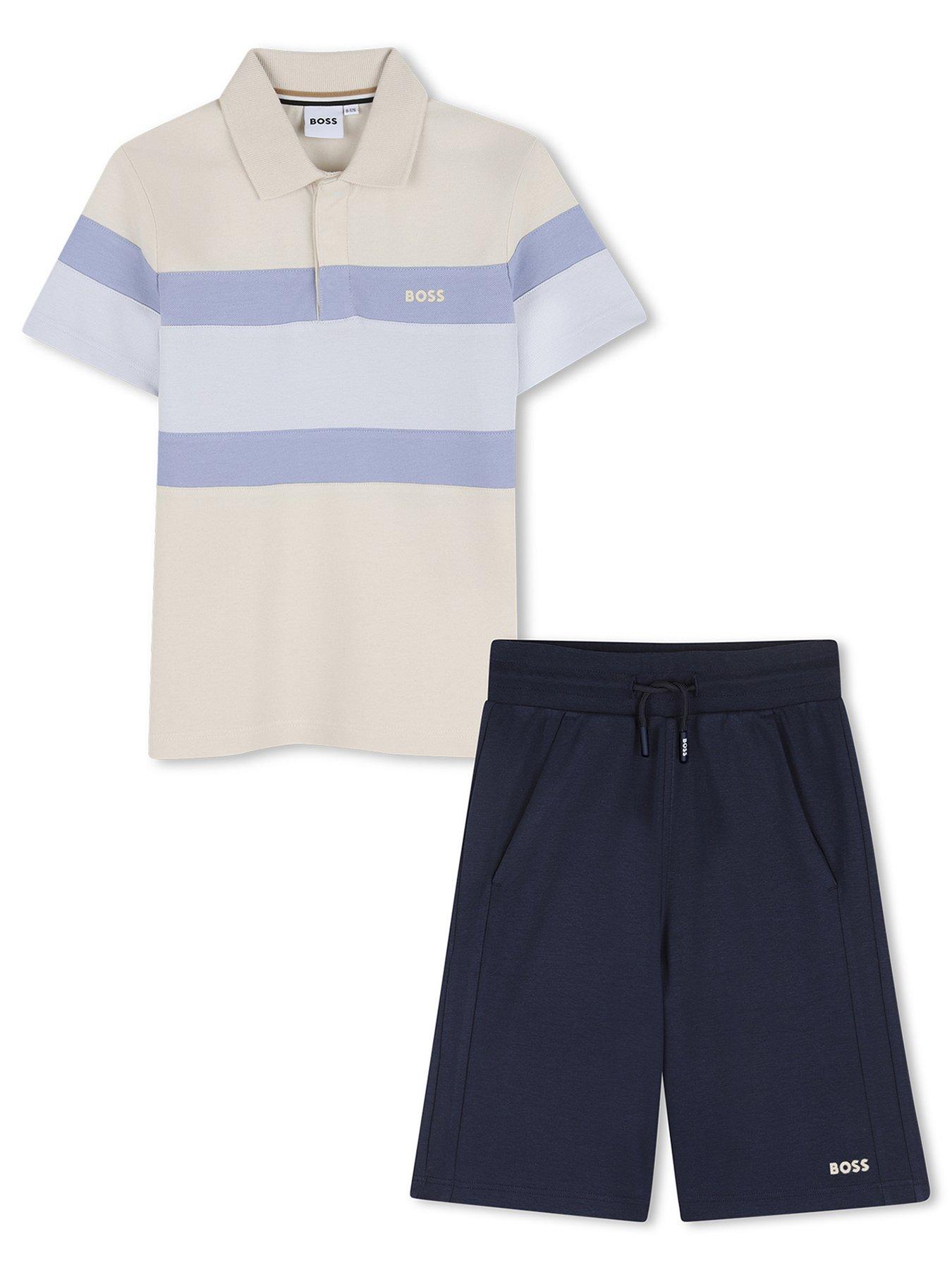 BOSS Boys Block Stripe Polo And Short Set - Multi