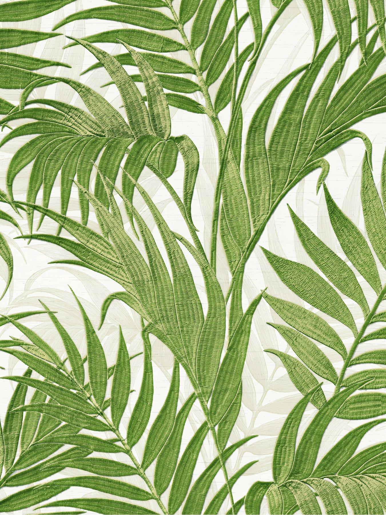 Image 3 of 5 of Design ID Did Tropical Palm Leaf Green &amp; White Wallpaper