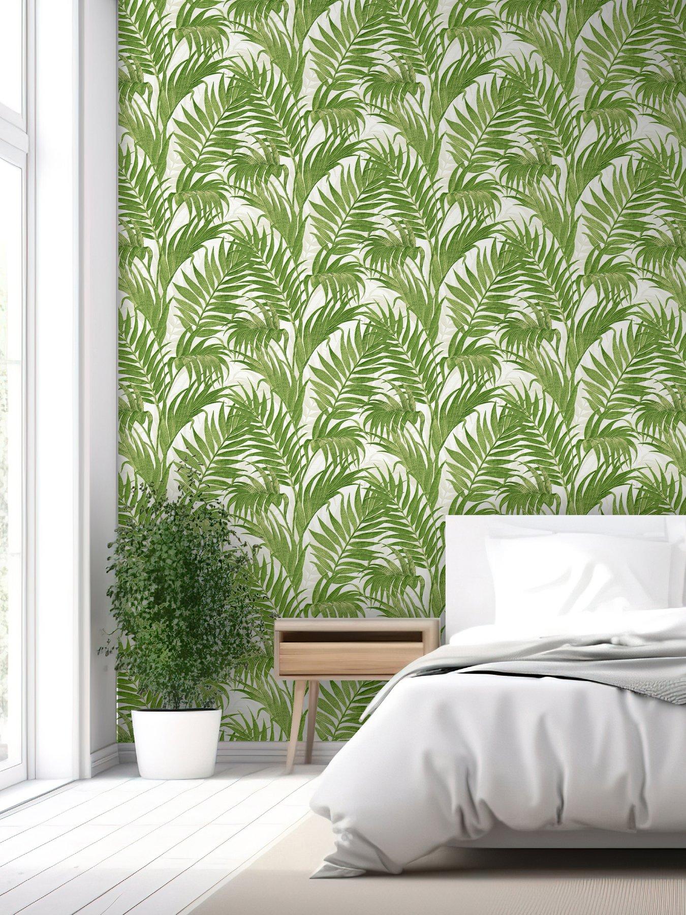 Image 4 of 5 of Design ID Did Tropical Palm Leaf Green &amp; White Wallpaper