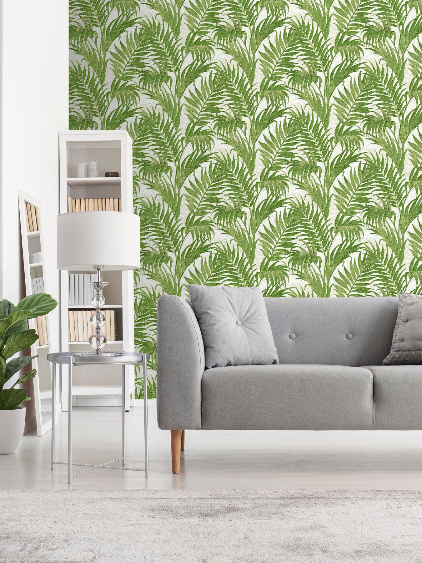 Image 5 of 5 of Design ID Did Tropical Palm Leaf Green &amp; White Wallpaper