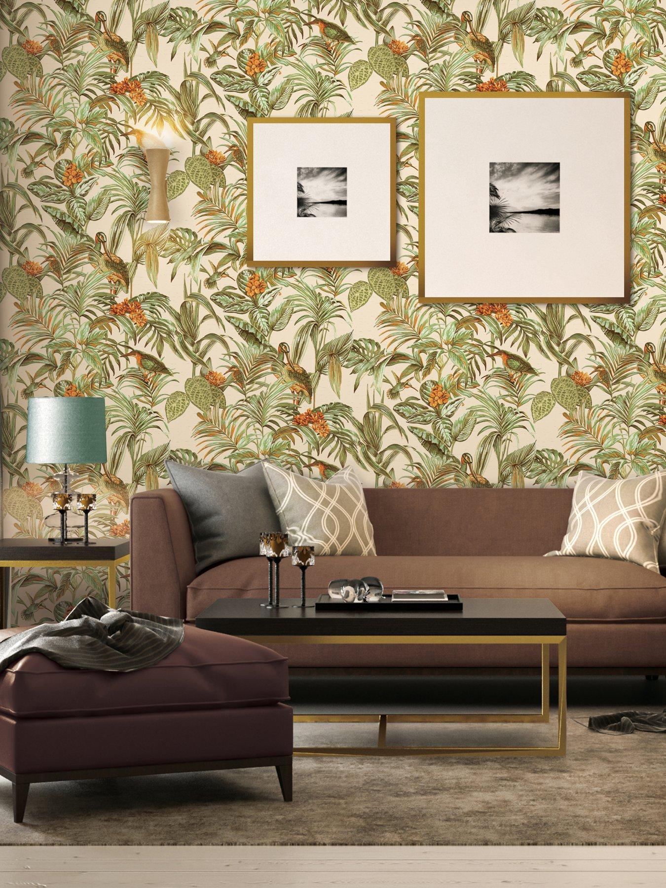 Design ID Did Bird Of Paradise Green, Orange  &  Gold Wallpaper