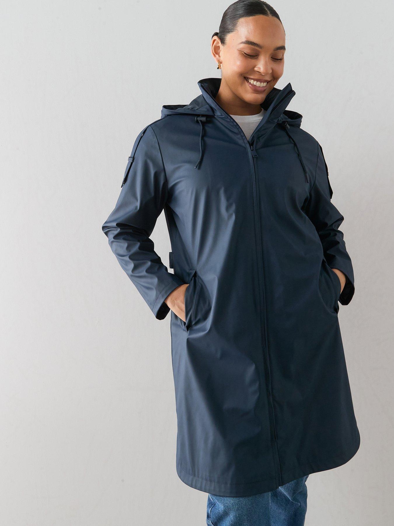 The Very Collection Curve Rubberised Longline Rain Coat - Navy