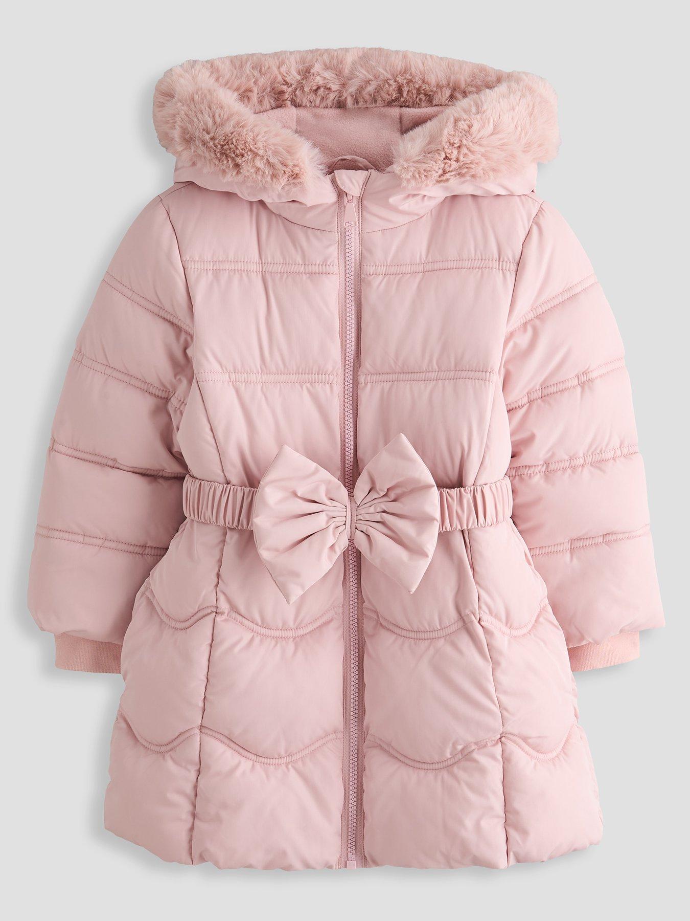 The Very Collection Girls Quilted Basic Bow Coat With Hood - Pink