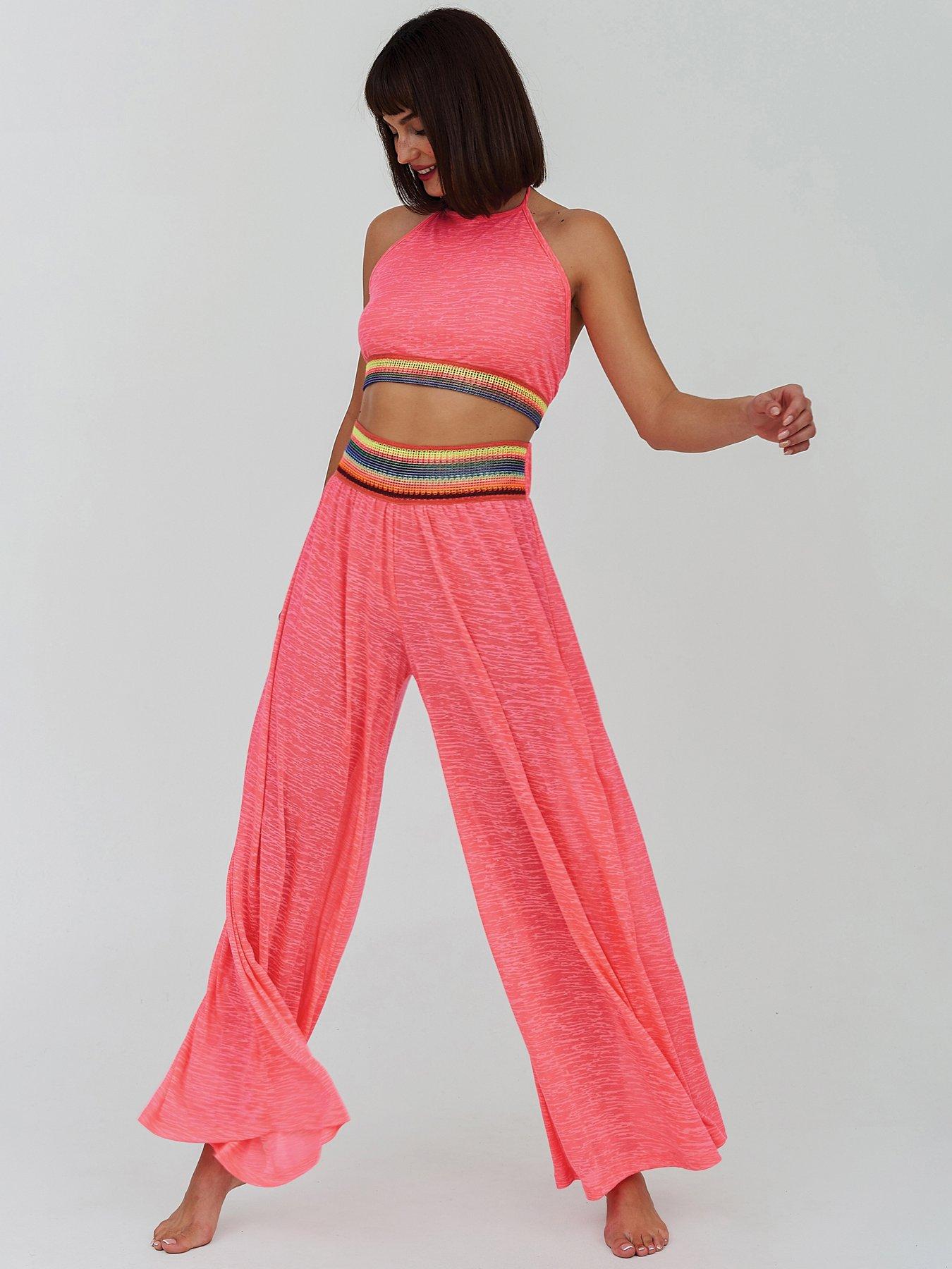 PITUSA Halter Top And Wide Leg Pant Beach Cover Up Set - Hot Pink