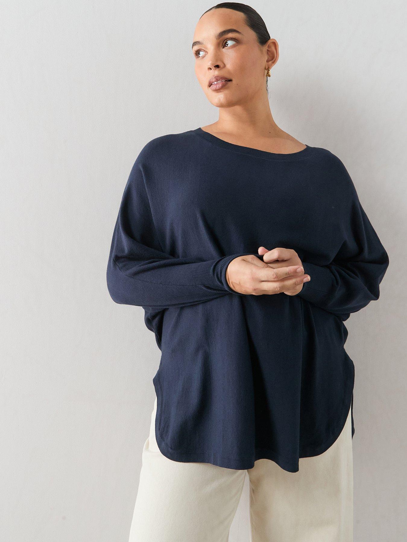 The Very Collection Classic Comfort Dipped Hem Longline Jumper - Navy