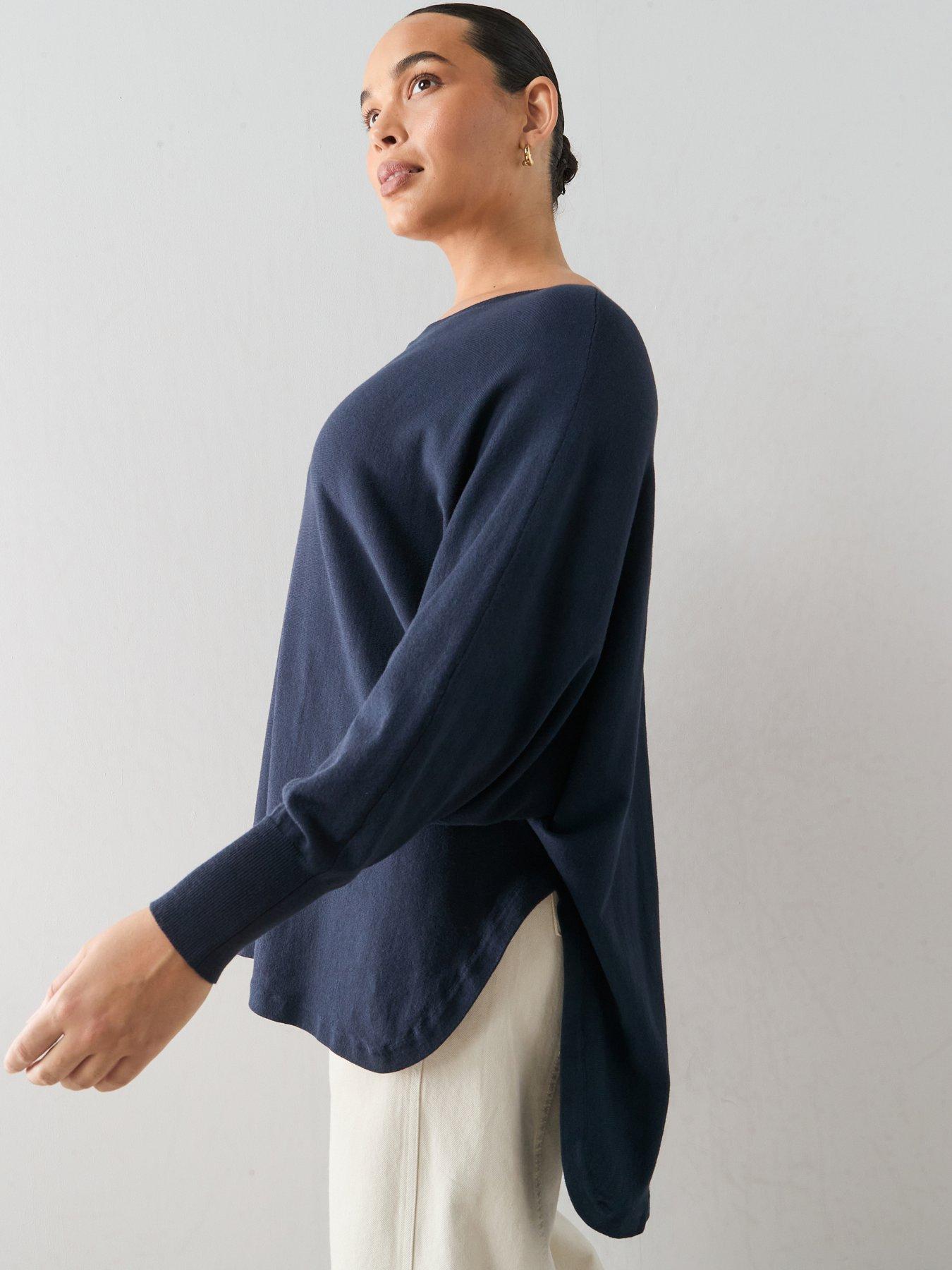 Image 1 of 6 of The Very Collection Classic Comfort Dipped Hem Longline Jumper - Navy
