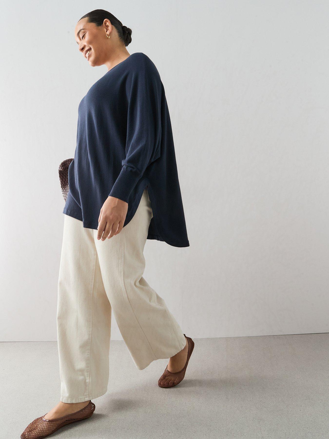 Image 3 of 6 of The Very Collection Classic Comfort Dipped Hem Longline Jumper - Navy