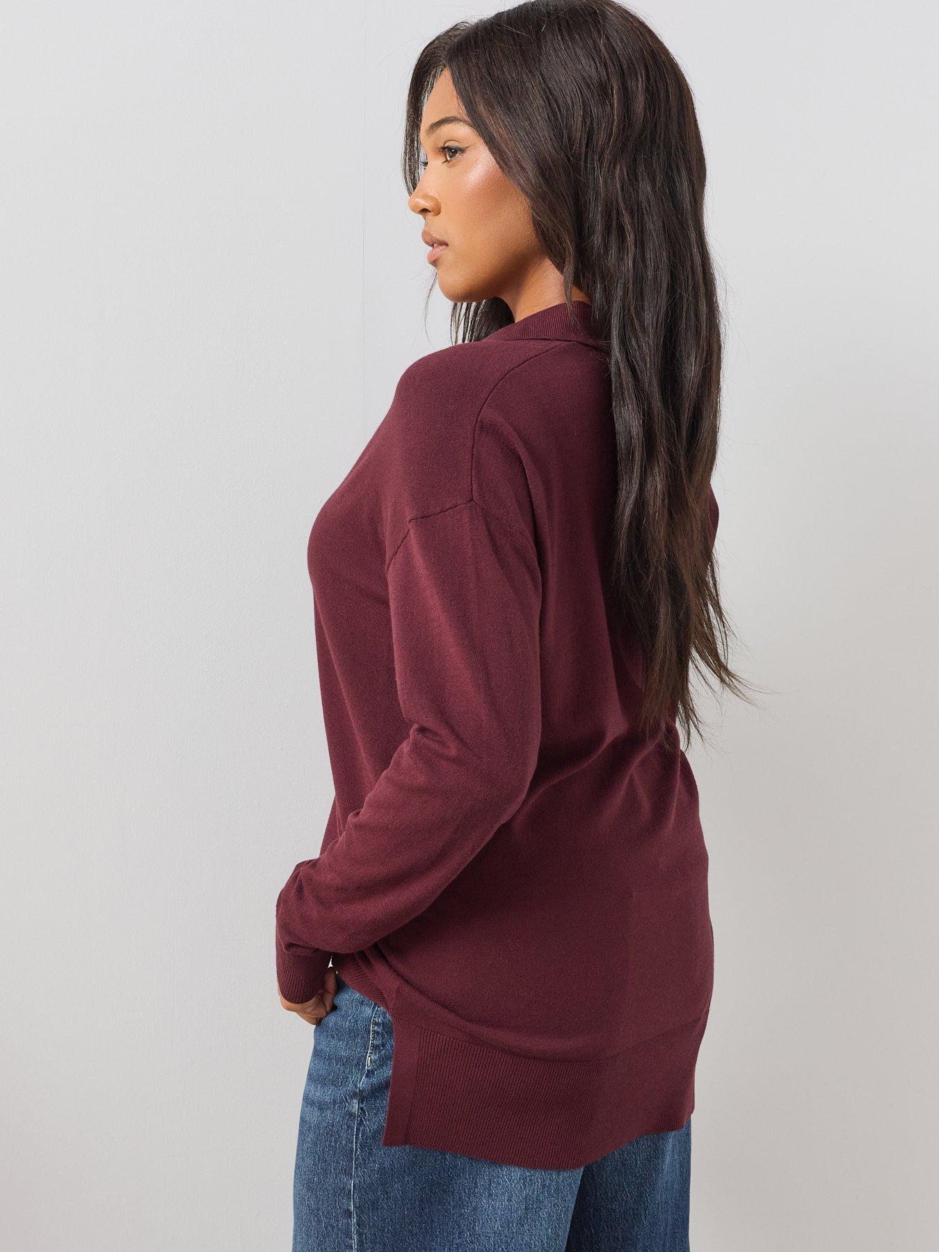 Image 2 of 6 of The Very Collection Curve Classic Comfort Button Collared Jumper - Burgundy
