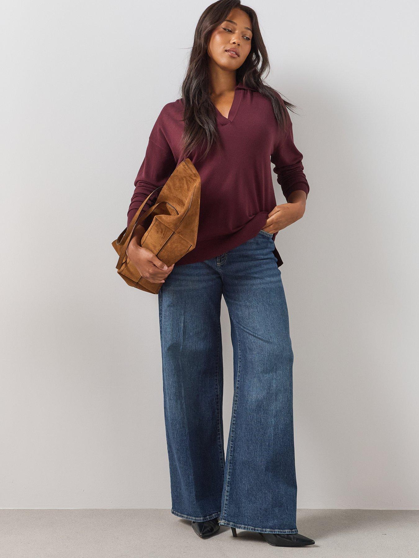 Image 3 of 6 of The Very Collection Curve Classic Comfort Button Collared Jumper - Burgundy