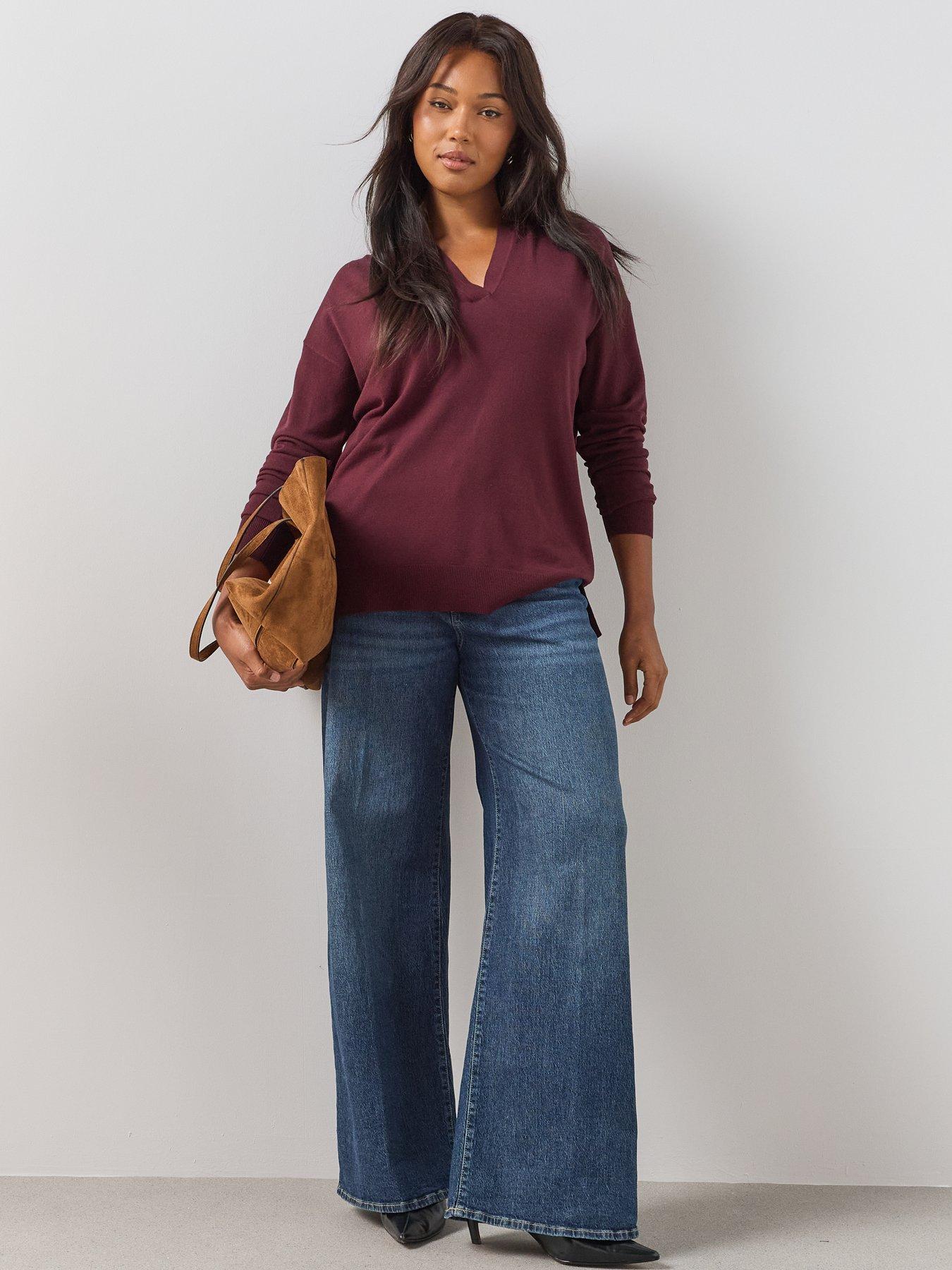 Image 6 of 6 of The Very Collection Curve Classic Comfort Button Collared Jumper - Burgundy
