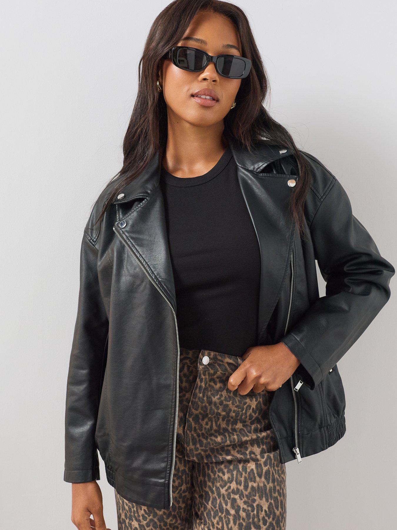 Image 1 of 6 of The Very Collection Women's Curve Oversized Longline PU Biker Jacket - Black