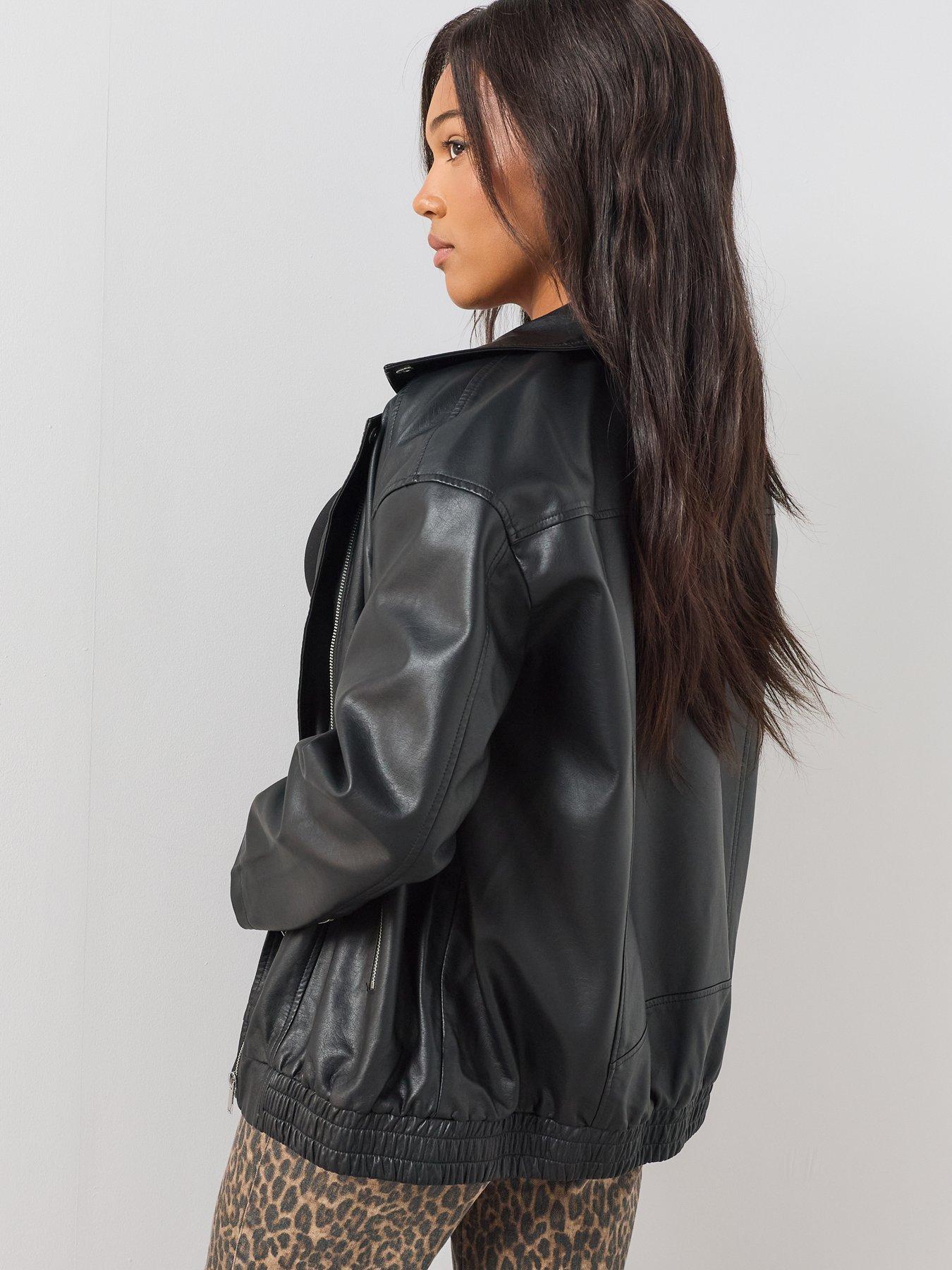 Image 2 of 6 of The Very Collection Women's Curve Oversized Longline PU Biker Jacket - Black