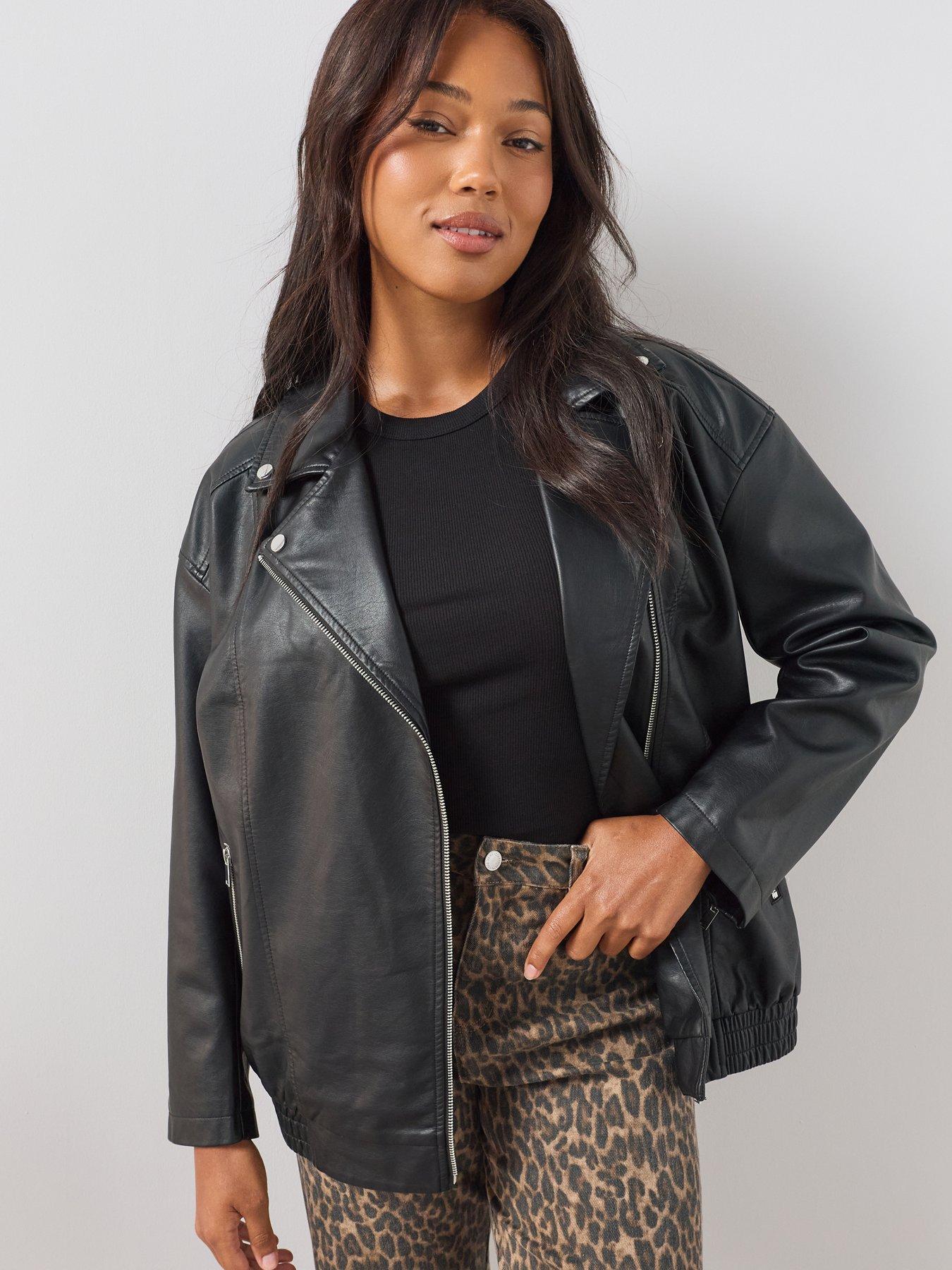 Image 5 of 6 of The Very Collection Women's Curve Oversized Longline PU Biker Jacket - Black