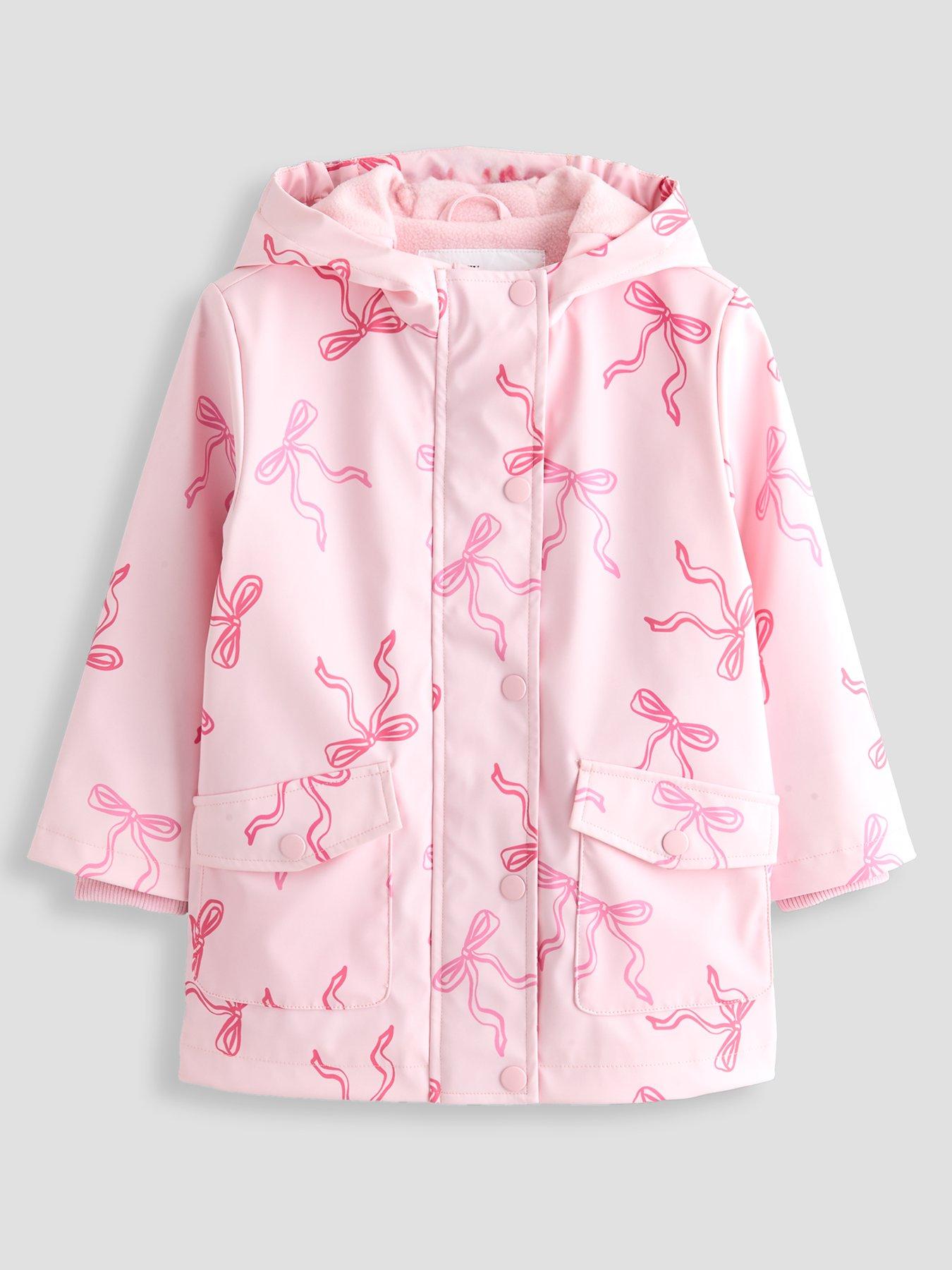 The Very Collection Girls Bow Basic Printed Rainmac Coat - Light Pink