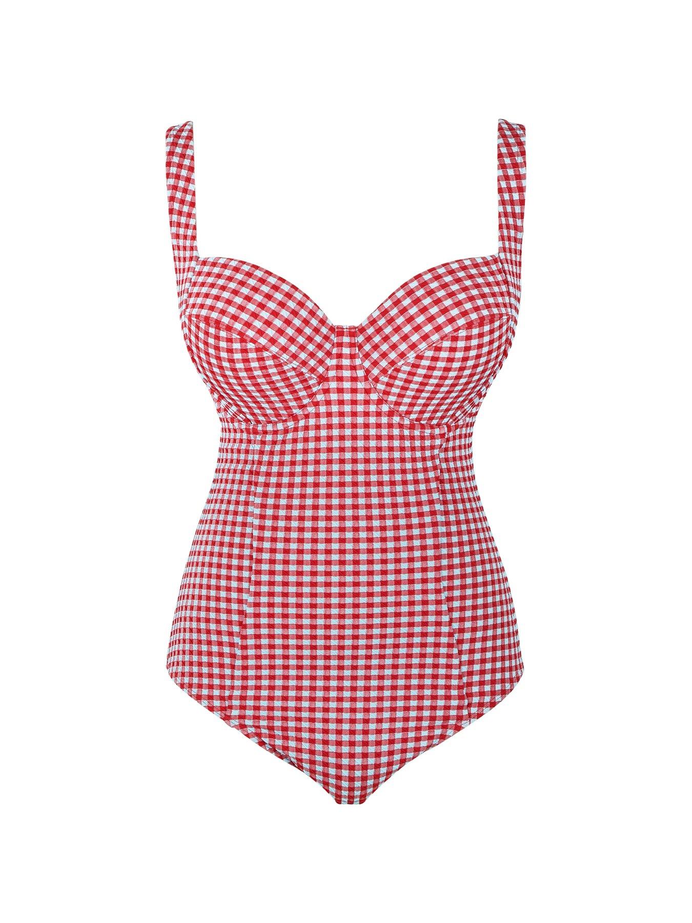  image of panache-red-gingham-paloma-balcony-swimsuit