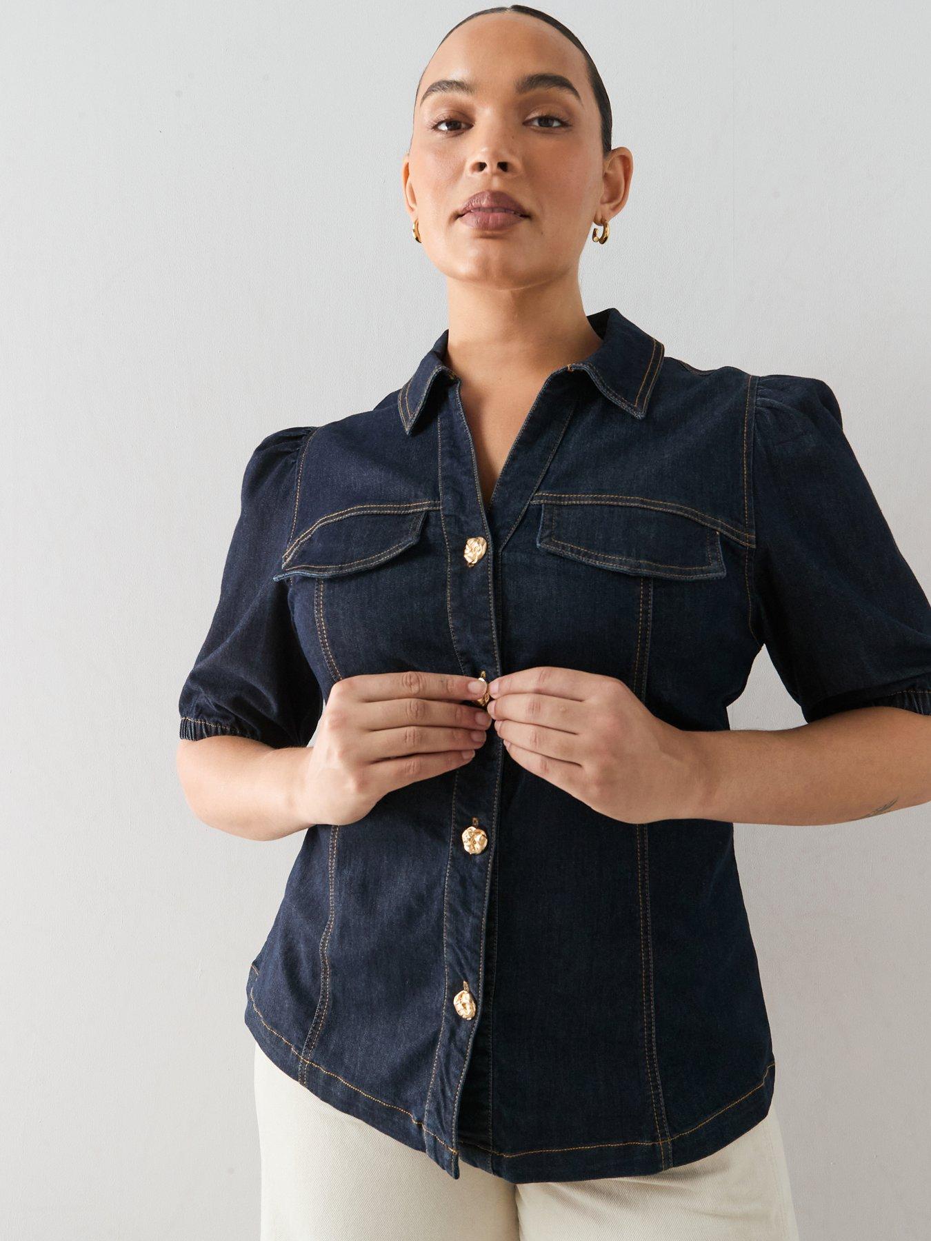 The Very Collection Curve Button Through Waisted Denim Shirt - Indigo Denim