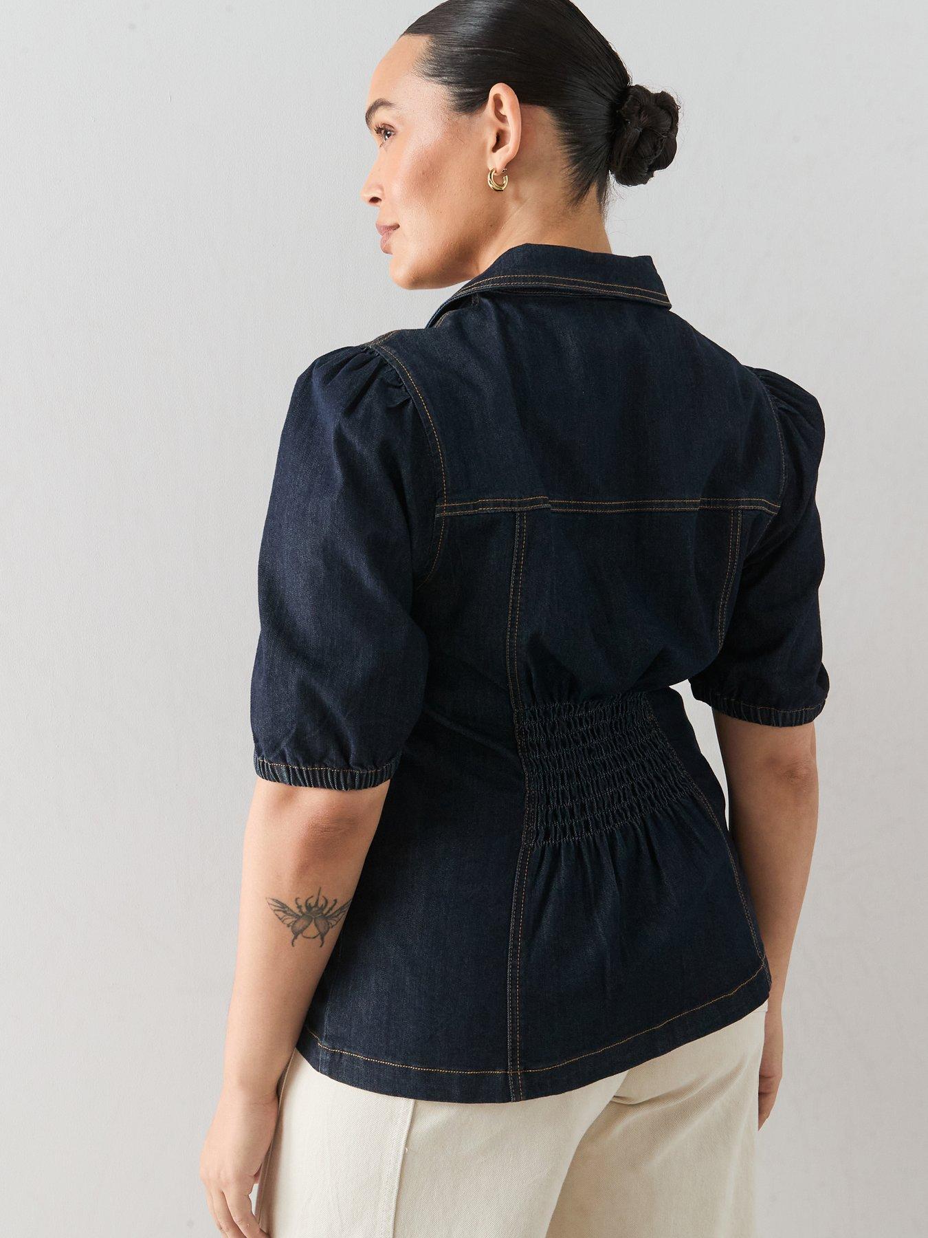 Image 2 of 6 of The Very Collection Curve Button Through Waisted Denim Shirt - Indigo Denim