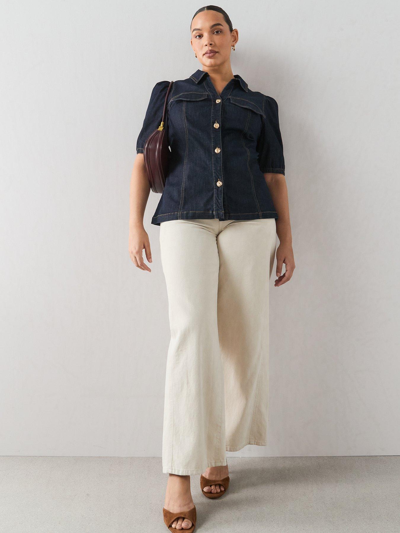 Image 3 of 6 of The Very Collection Curve Button Through Waisted Denim Shirt - Indigo Denim