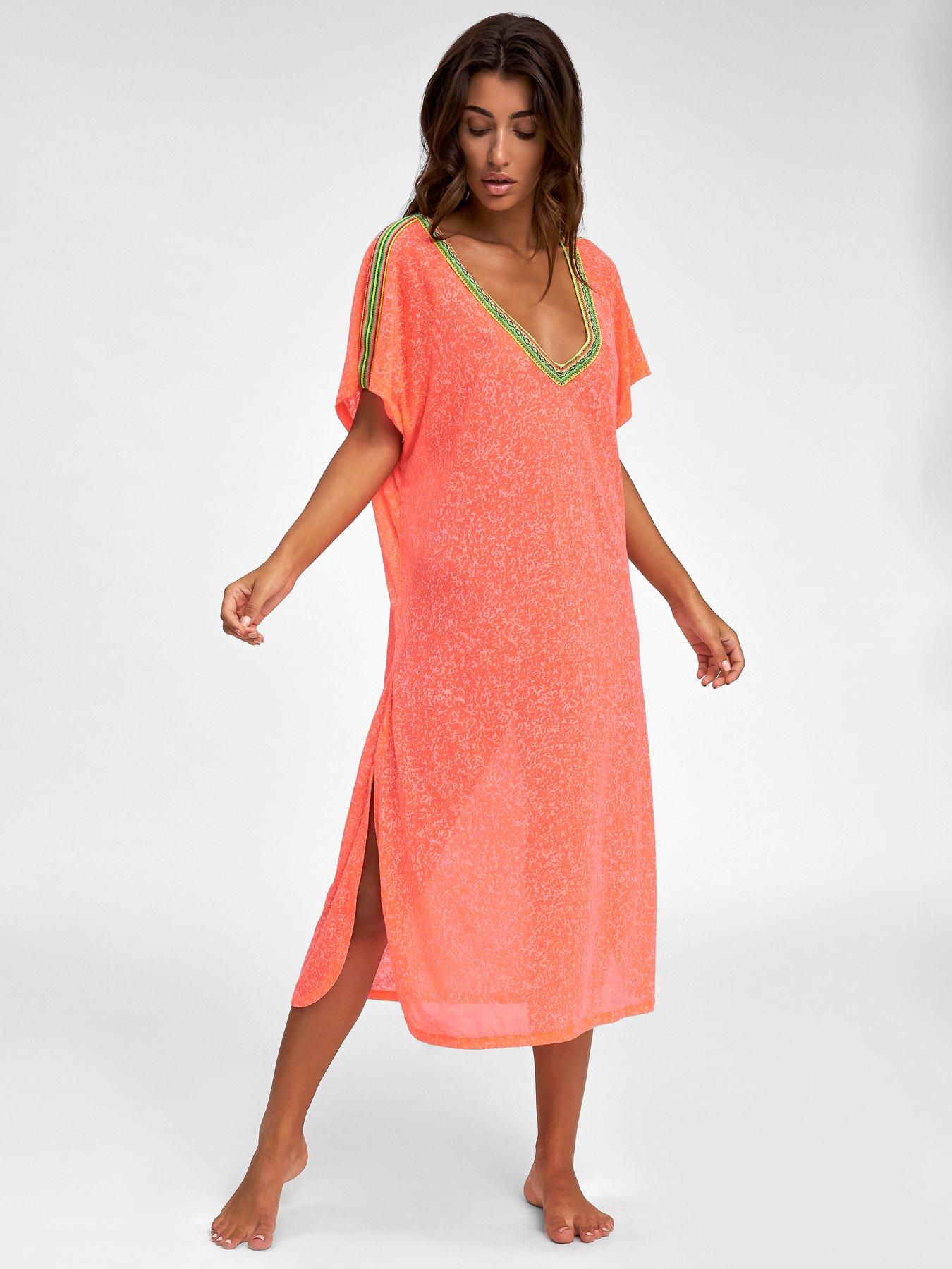 PITUSA V-Back Midi Beach Dress - Watermelon
