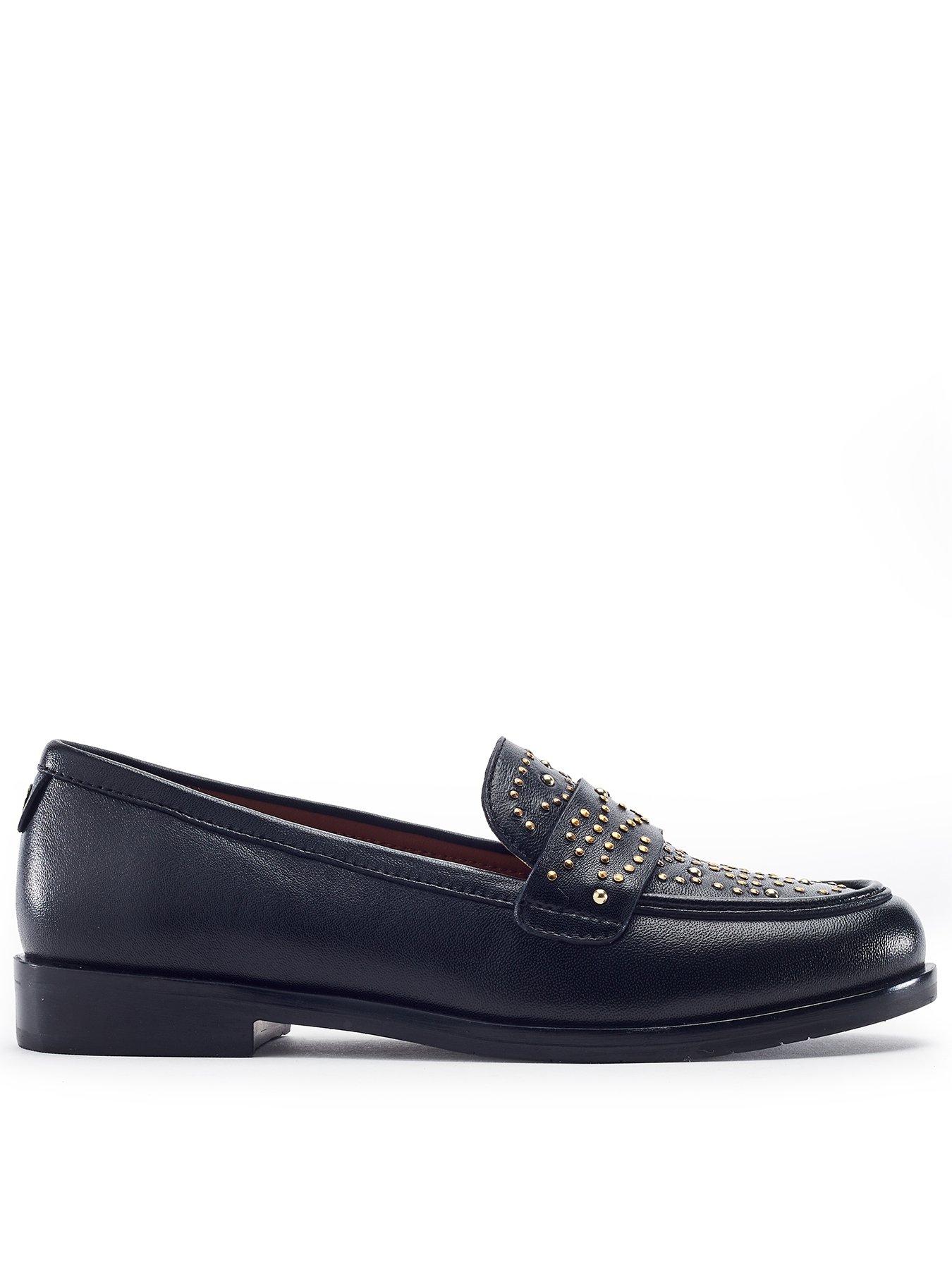 Image 1 of 4 of Moda In Pelle Feona Black Leather Stud Detail Flat Loafer