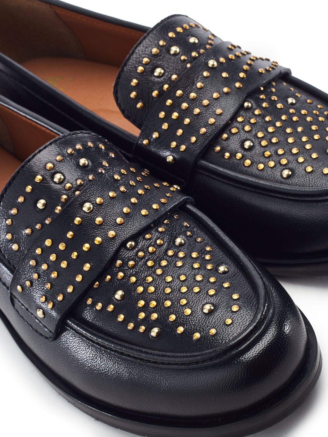 Image 3 of 4 of Moda In Pelle Feona Black Leather Stud Detail Flat Loafer
