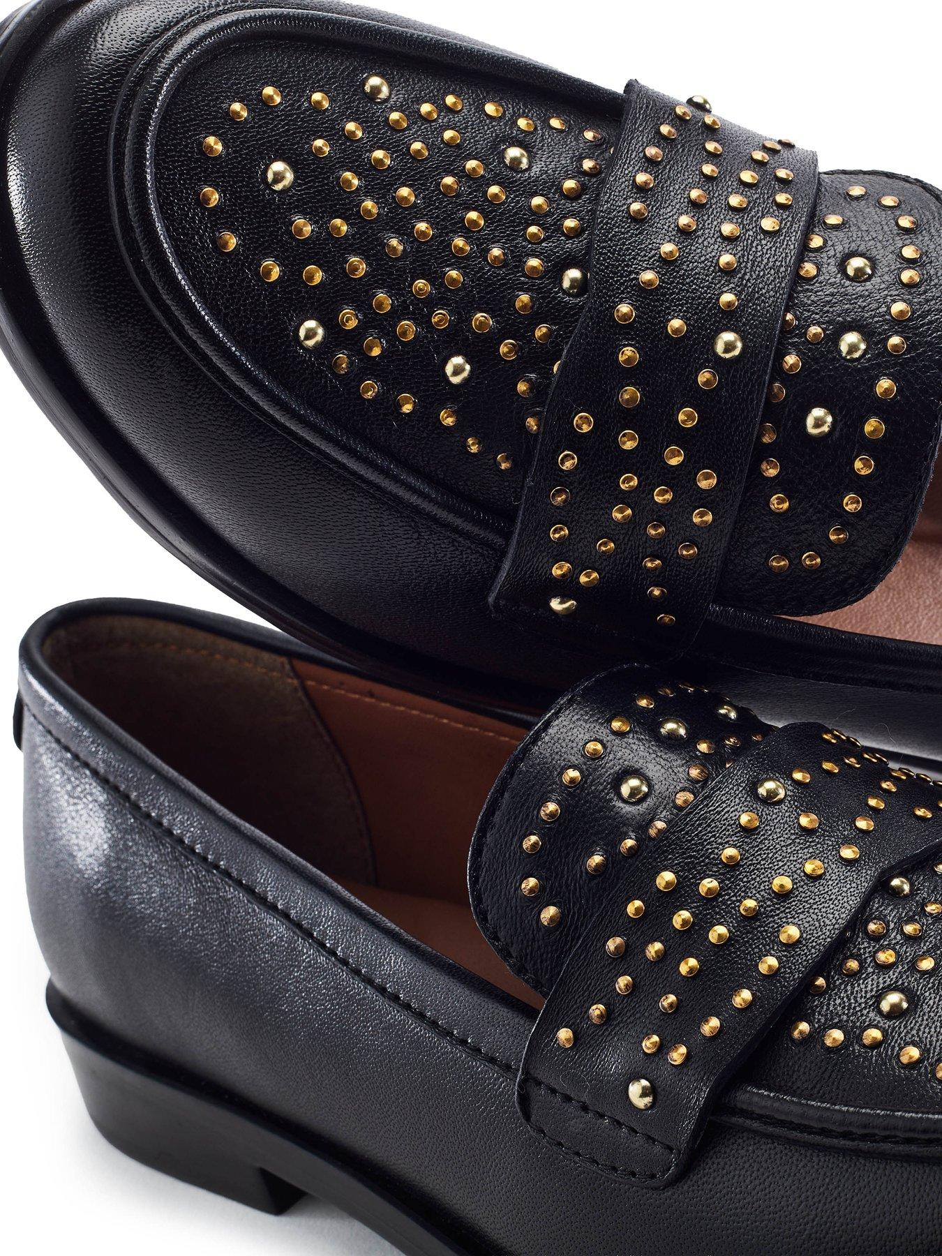 Image 4 of 4 of Moda In Pelle Feona Black Leather Stud Detail Flat Loafer