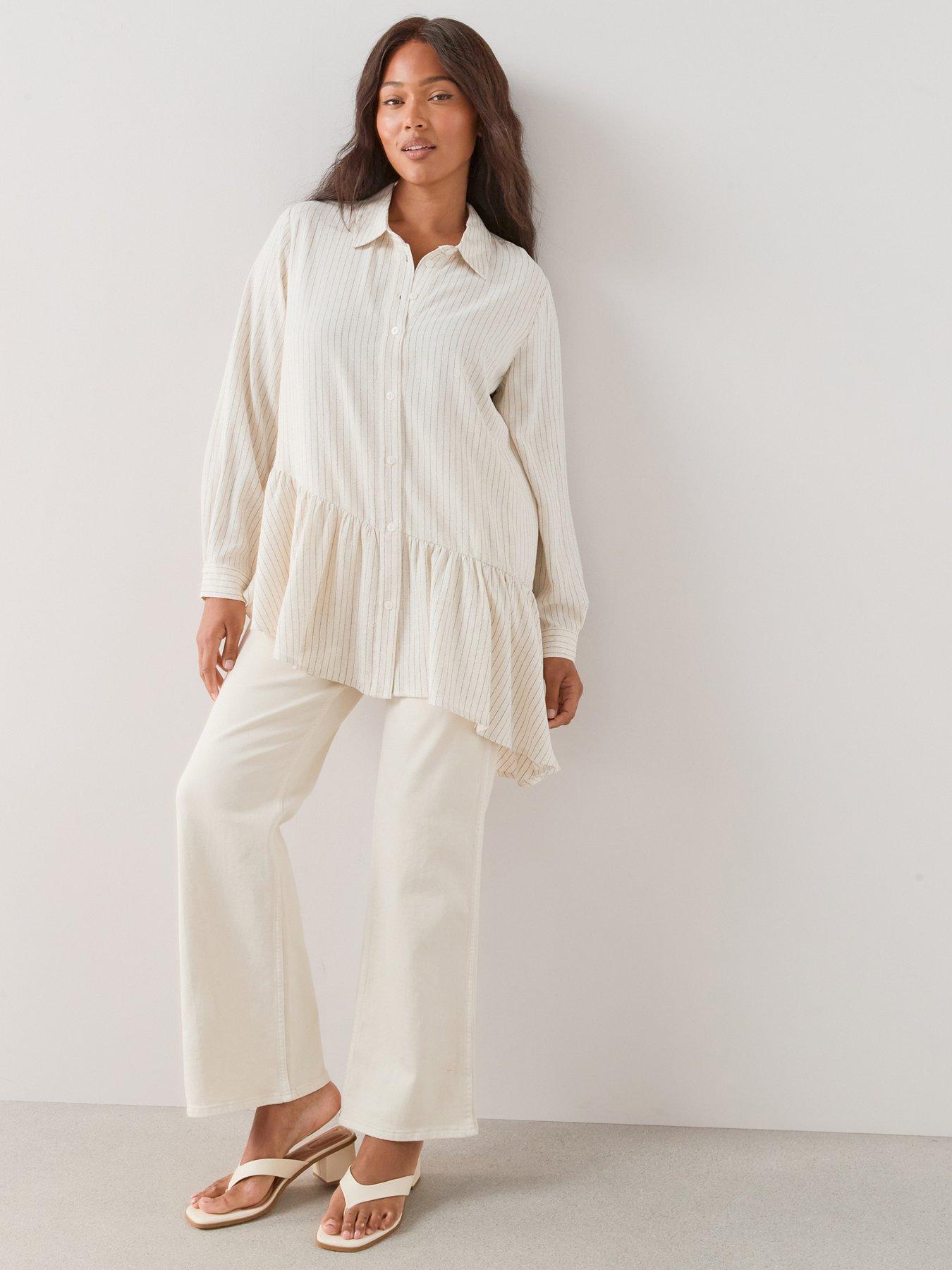 The Very Collection Curve Stripe Asymmetric Shirt - Cream