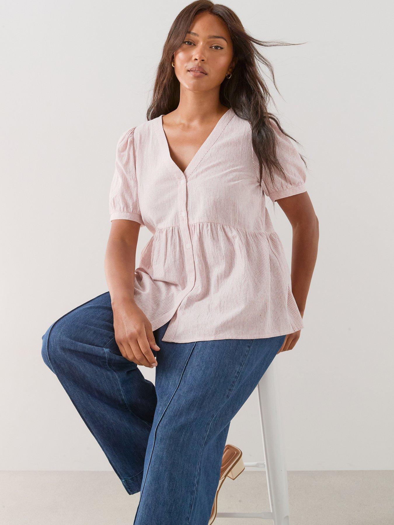 The Very Collection Curve Stripe Short Sleeve Blouse - Pink