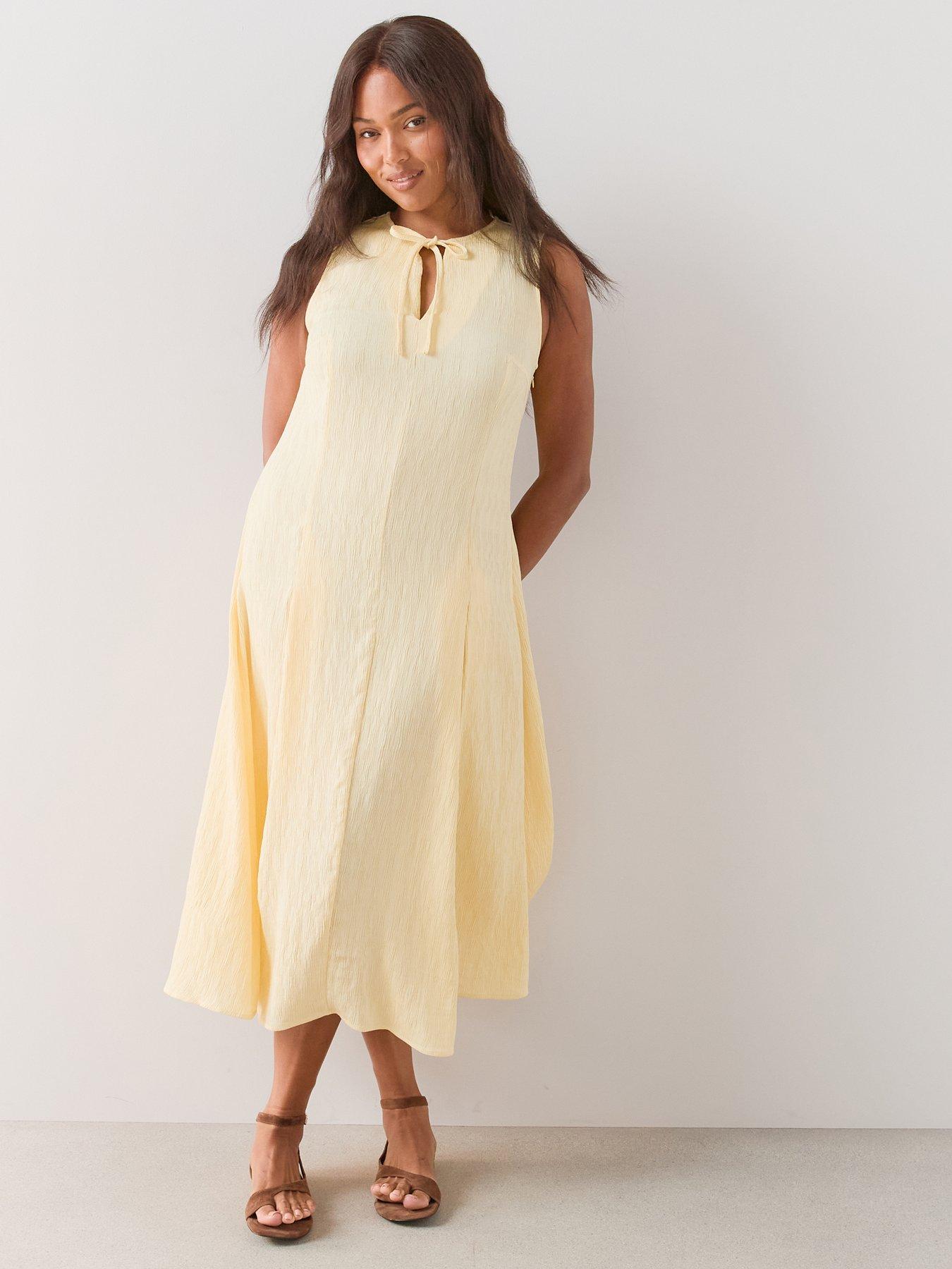 Image 1 of 6 of The Very Collection Curve Textured Sleeveless Midi Dress - Yellow