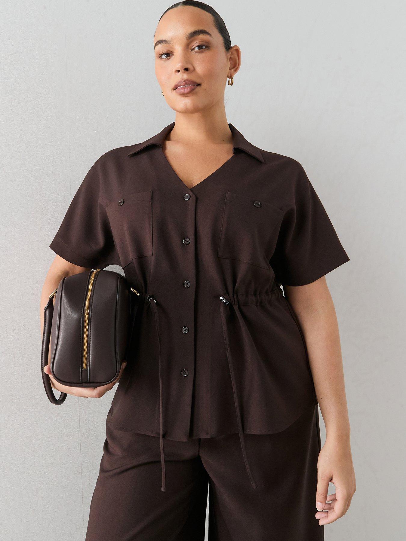 The Very Collection Curve Cinched Waist Shirt Co-ord - Dark Brown