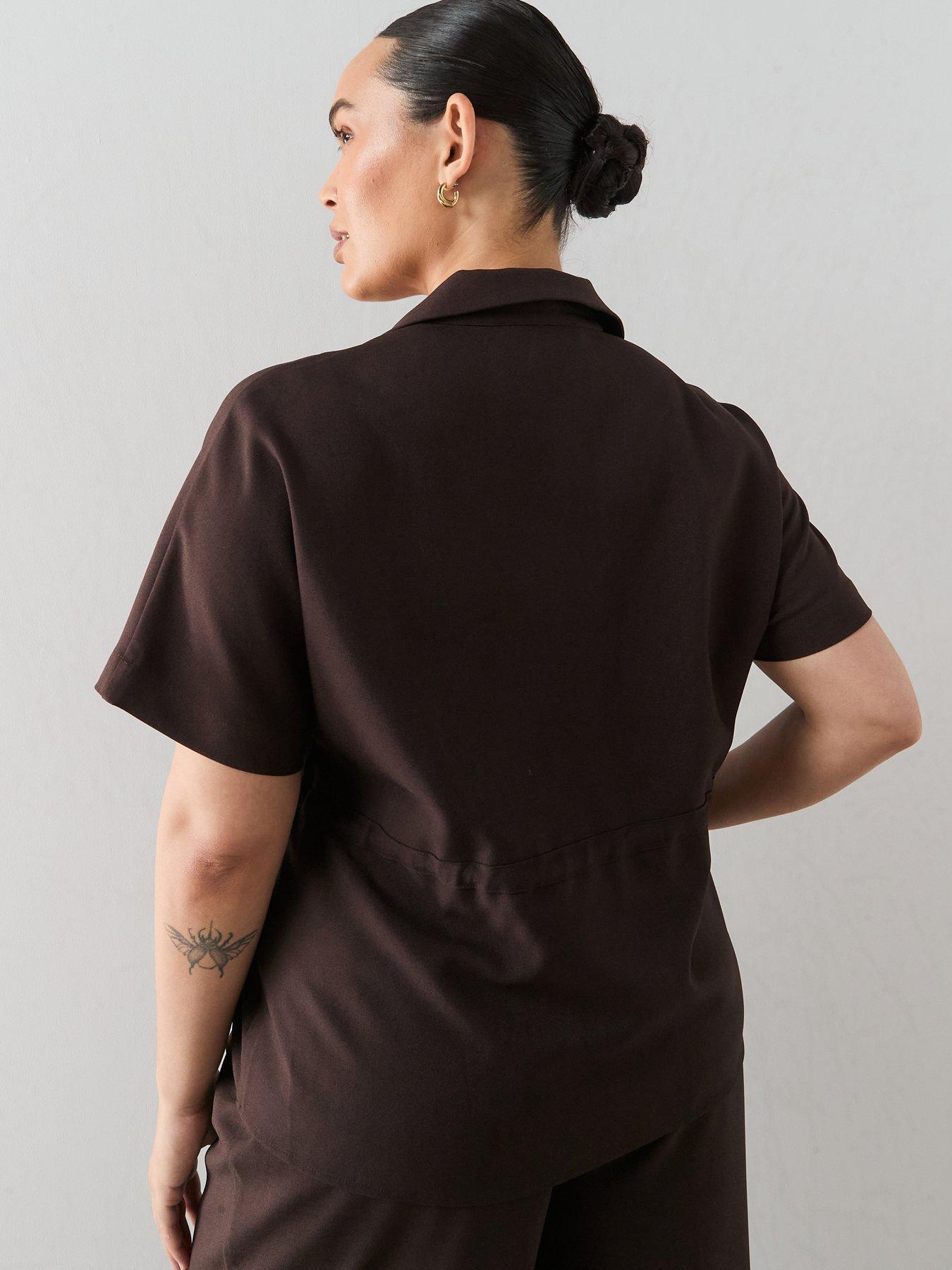 Image 2 of 6 of The Very Collection Curve Cinched Waist Shirt Co-ord - Dark Brown