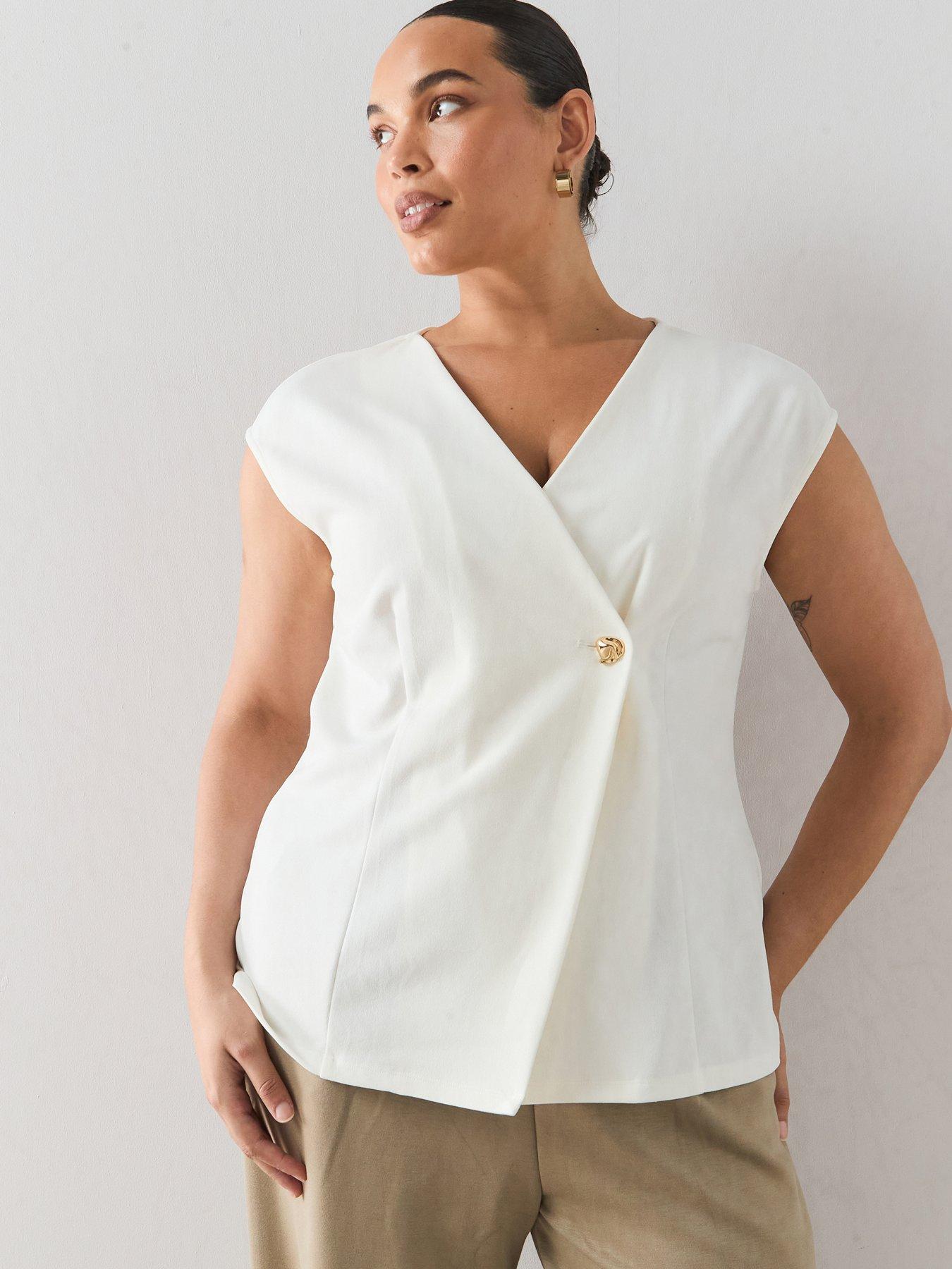 The Very Collection Curve Button Detail Stretch Waistcoat - Ivory