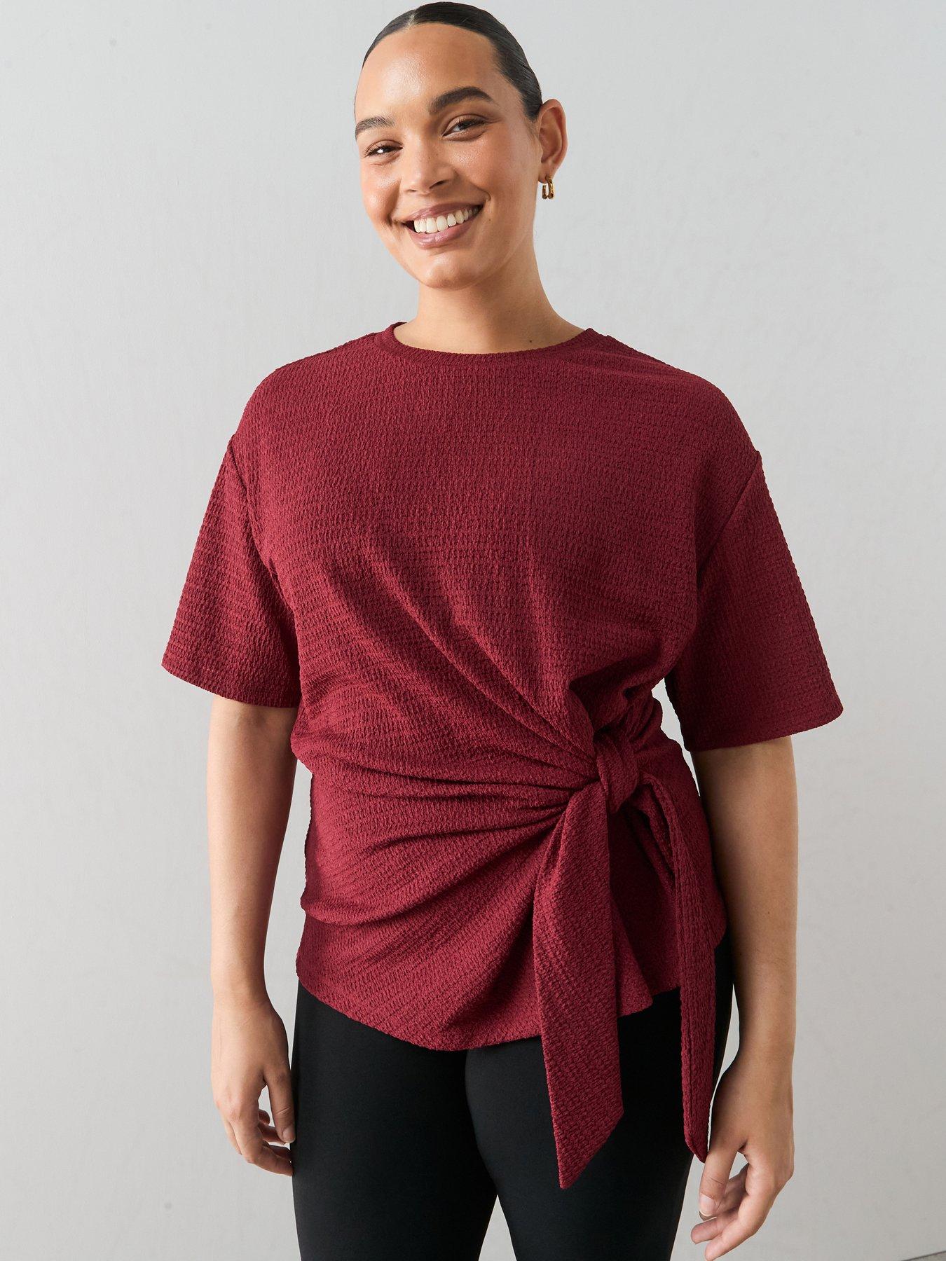 The Very Collection Curve Side Tie Textured T-Shirt - Plum