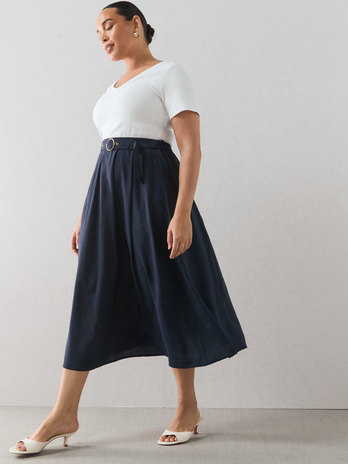 Image 1 of 6 of The Very Collection Curve 2 In 1 Belted Midi Dress - Navy/White