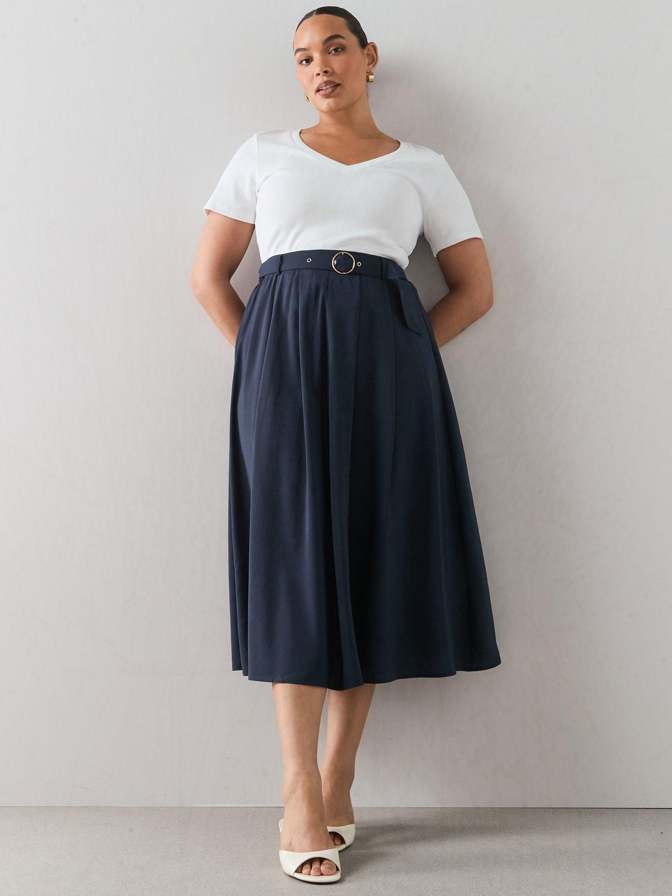 Image 3 of 6 of The Very Collection Curve 2 In 1 Belted Midi Dress - Navy/White