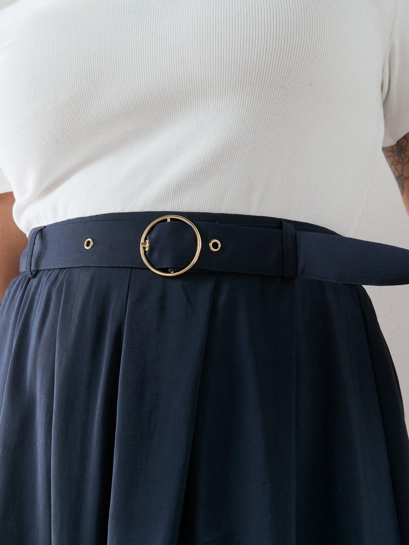 Image 4 of 6 of The Very Collection Curve 2 In 1 Belted Midi Dress - Navy/White