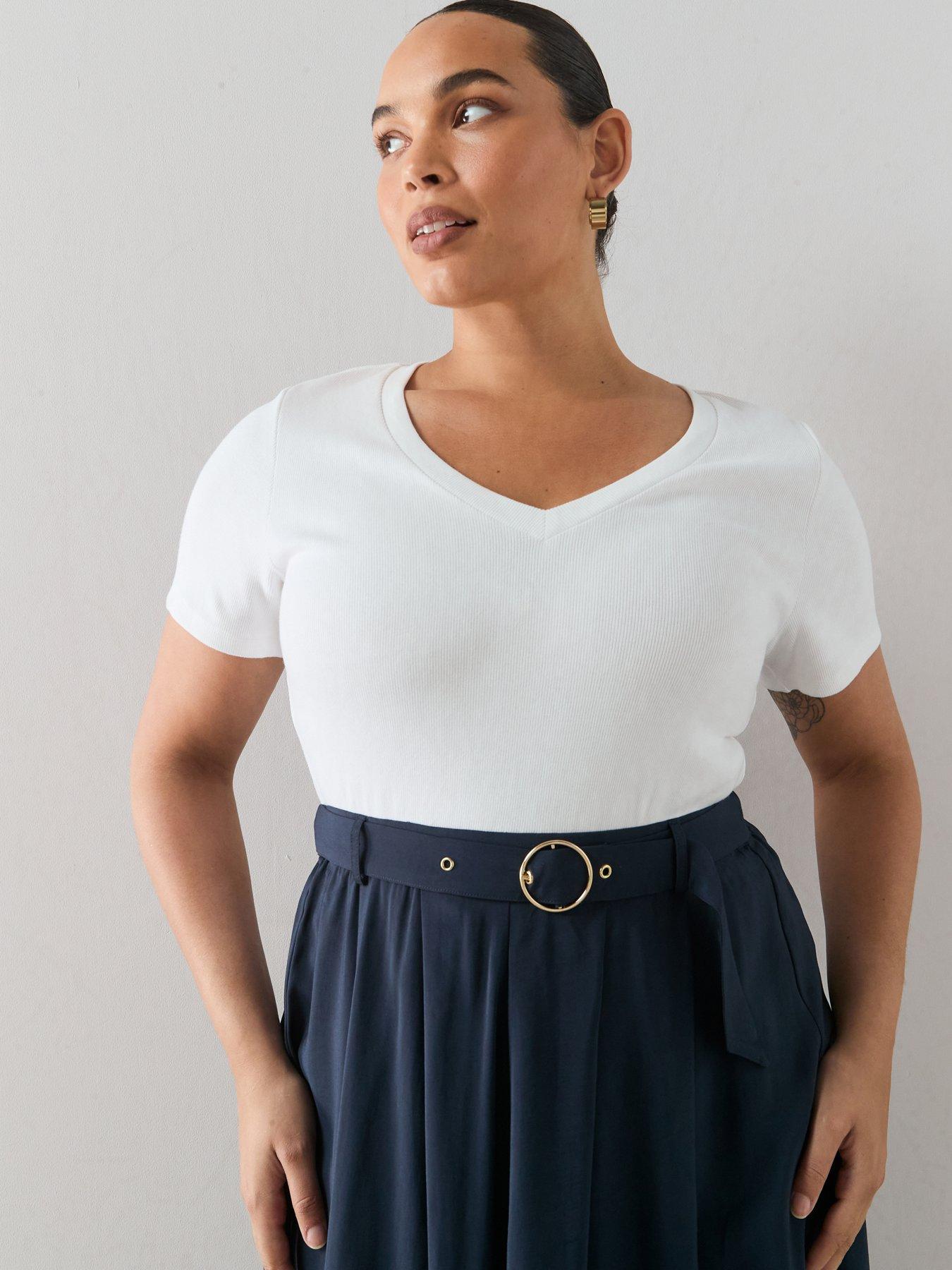 Image 5 of 6 of The Very Collection Curve 2 In 1 Belted Midi Dress - Navy/White
