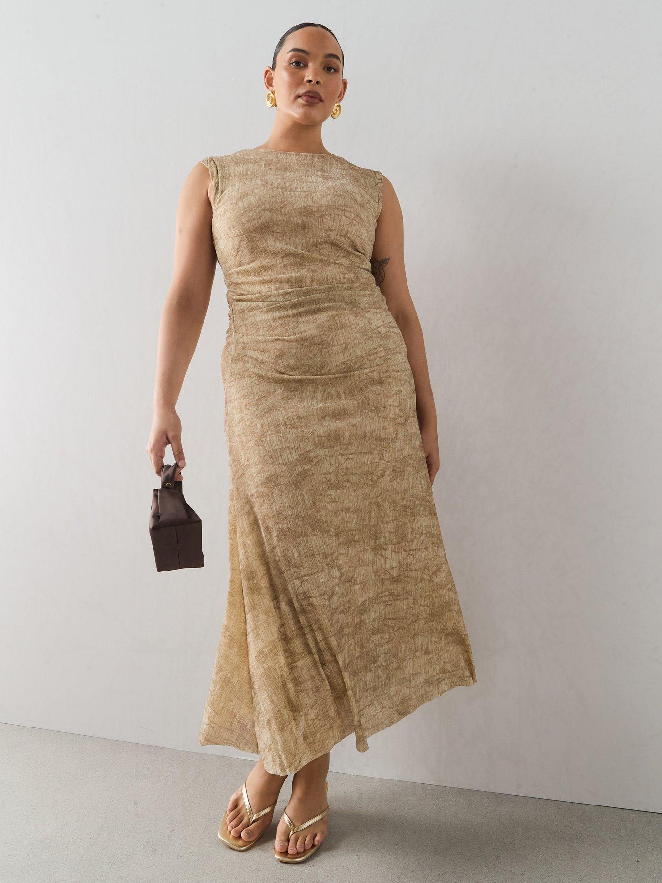 The Very Collection Curve Drape Metallic Midaxi Dress - Beige