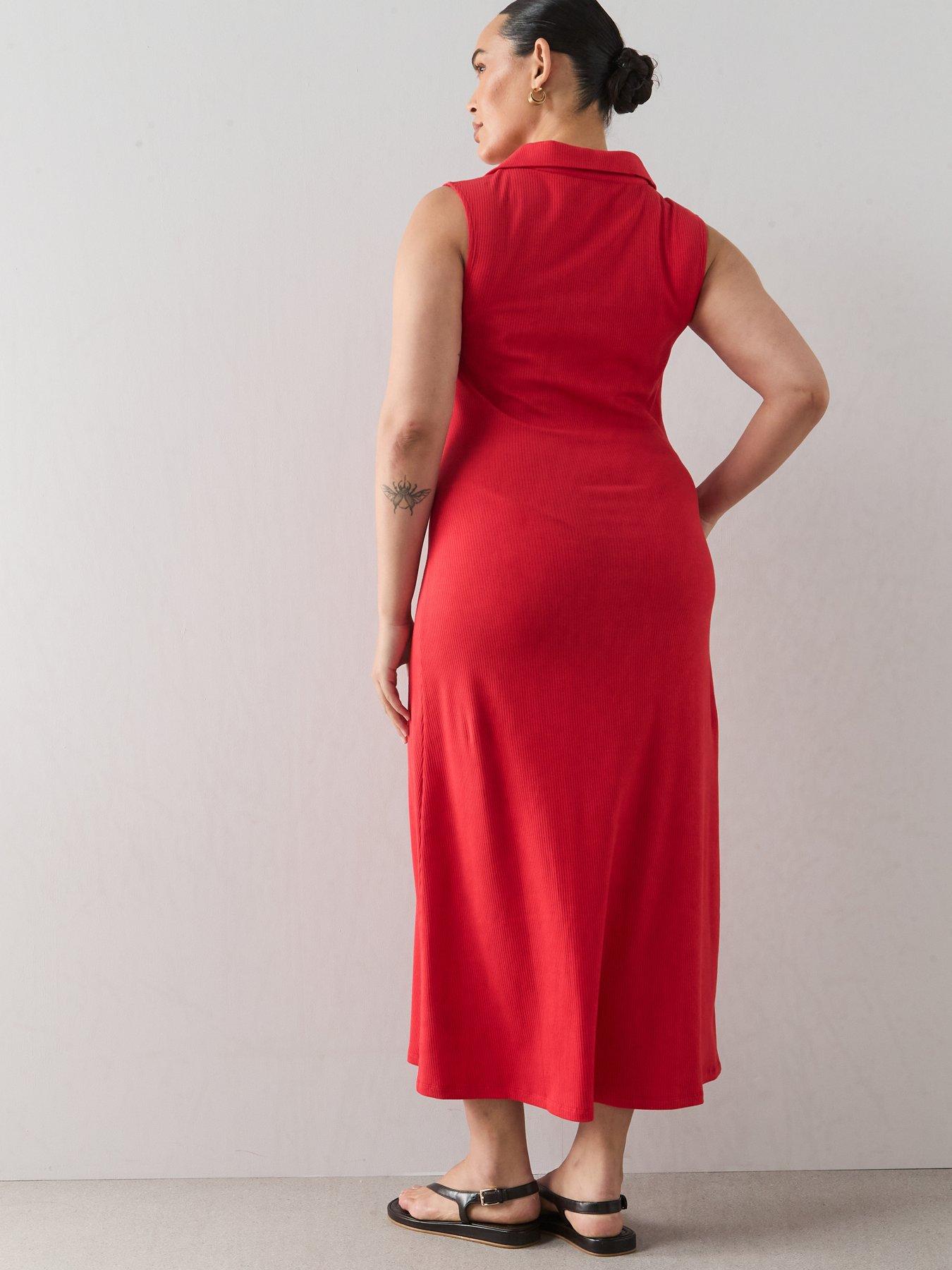 Image 2 of 6 of The Very Collection Curve Gold Trim Sleeveless Dress - Red