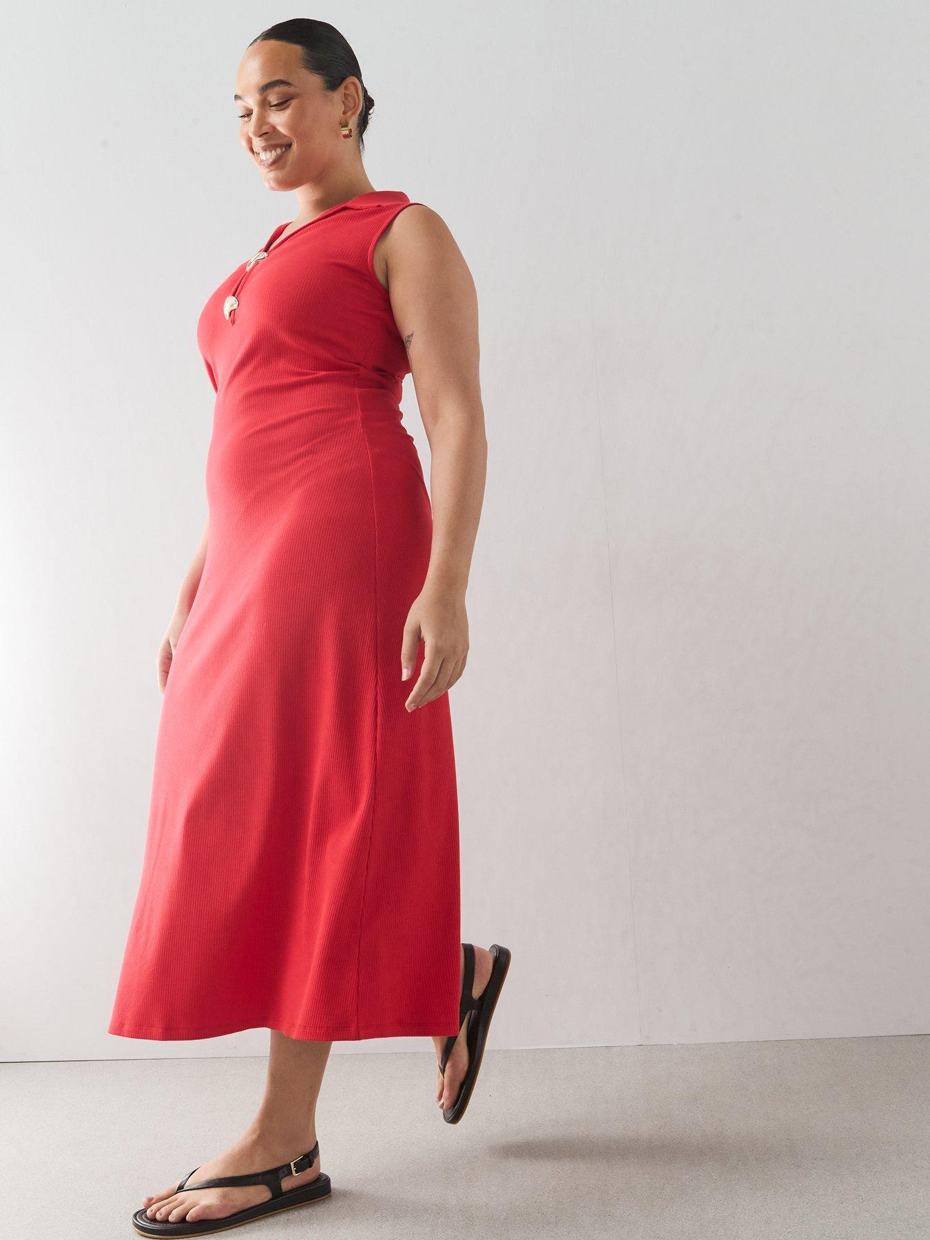 Image 6 of 6 of The Very Collection Curve Gold Trim Sleeveless Dress - Red