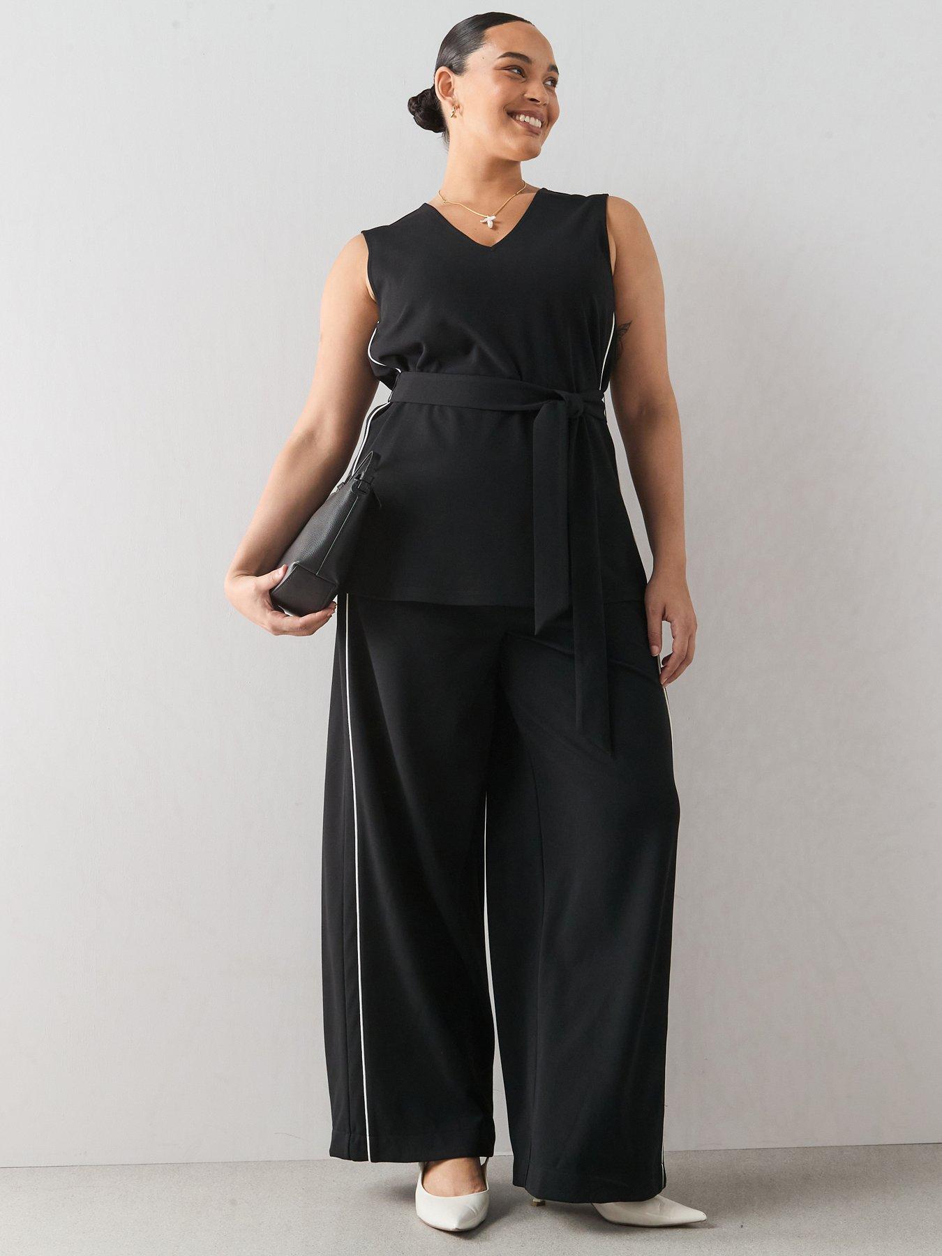 The Very Collection Curve Piping Detail Wide Leg Trouser Co-Ord - Black