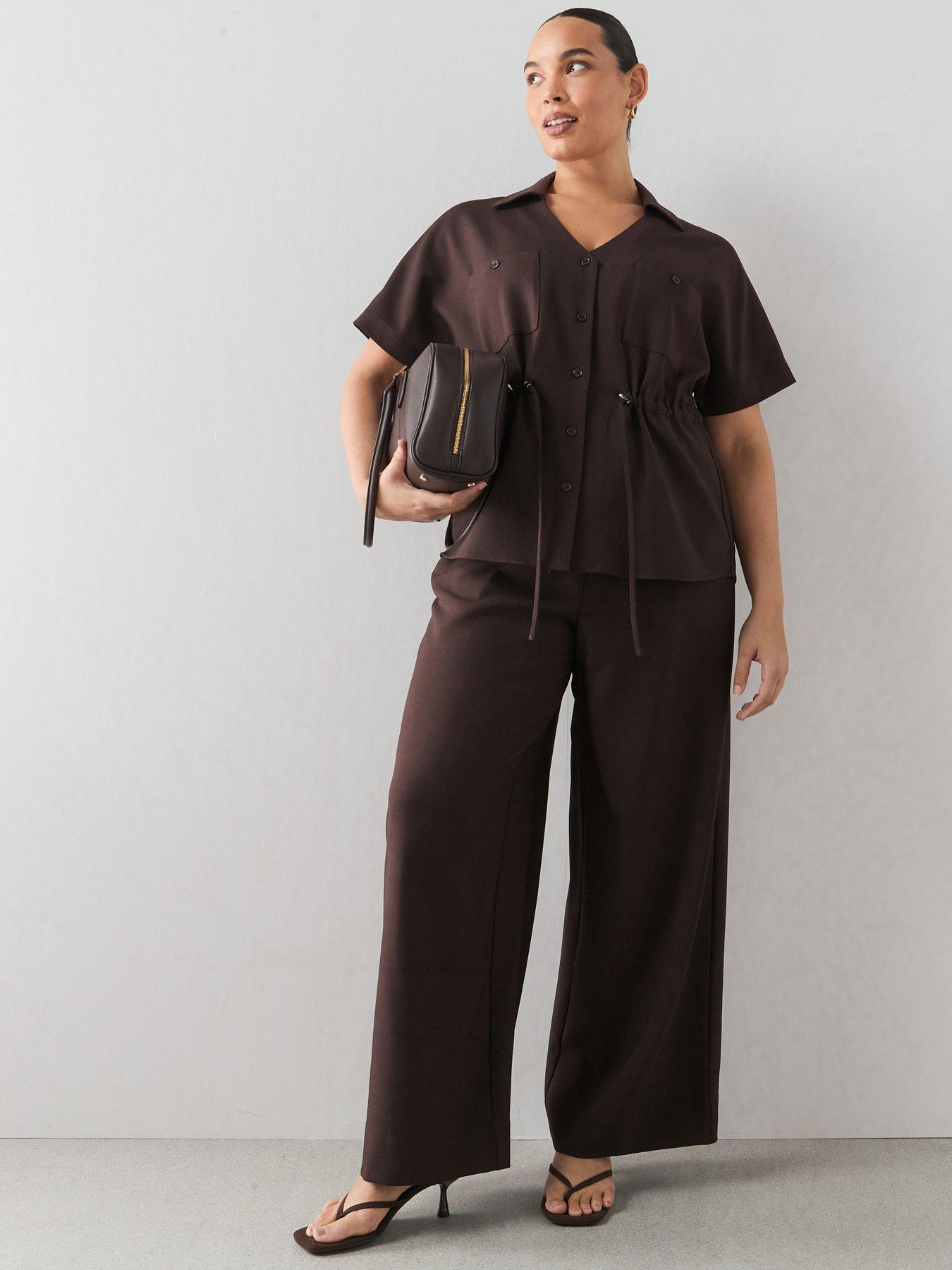 The Very Collection Curve Elasticated Waist Wide Leg Trouser Co-ord - Dark Brown